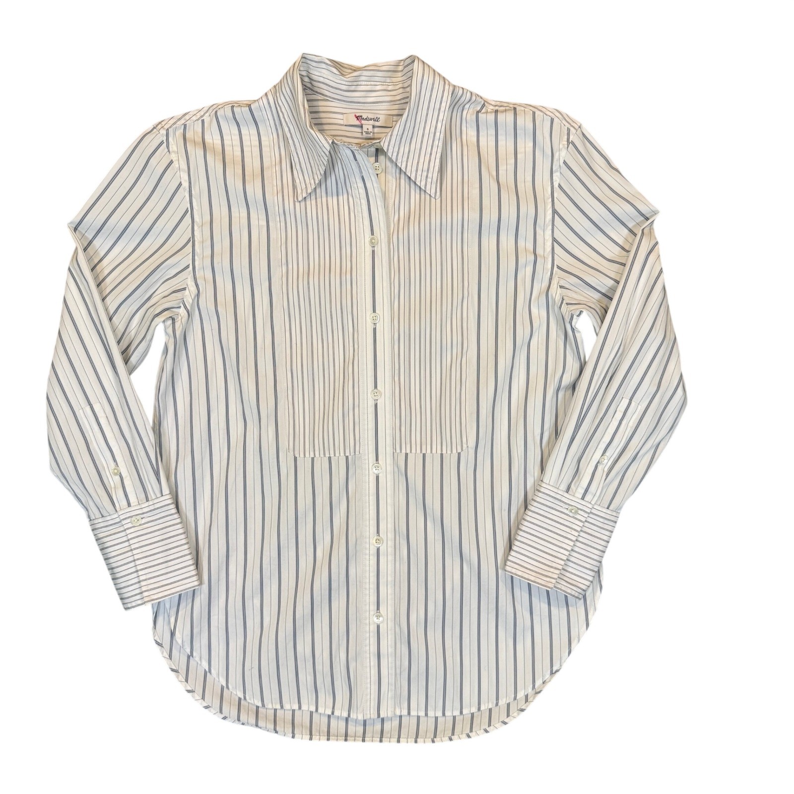 Madewell Striped Button Down Womens Bib Front Small White Blue Cotton Preppy