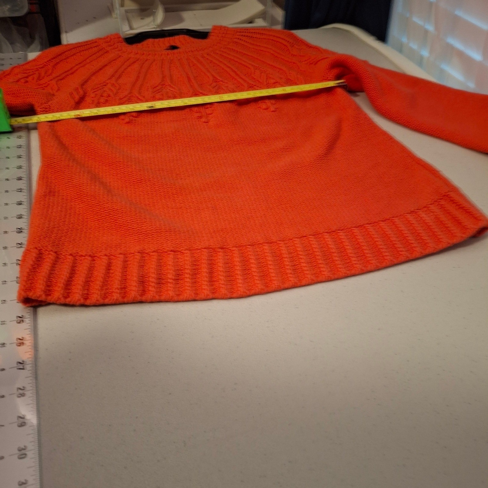 Talbots Women Orange Crew Neck Cable Knit Sweater Cotton Acrylic Blend Size M