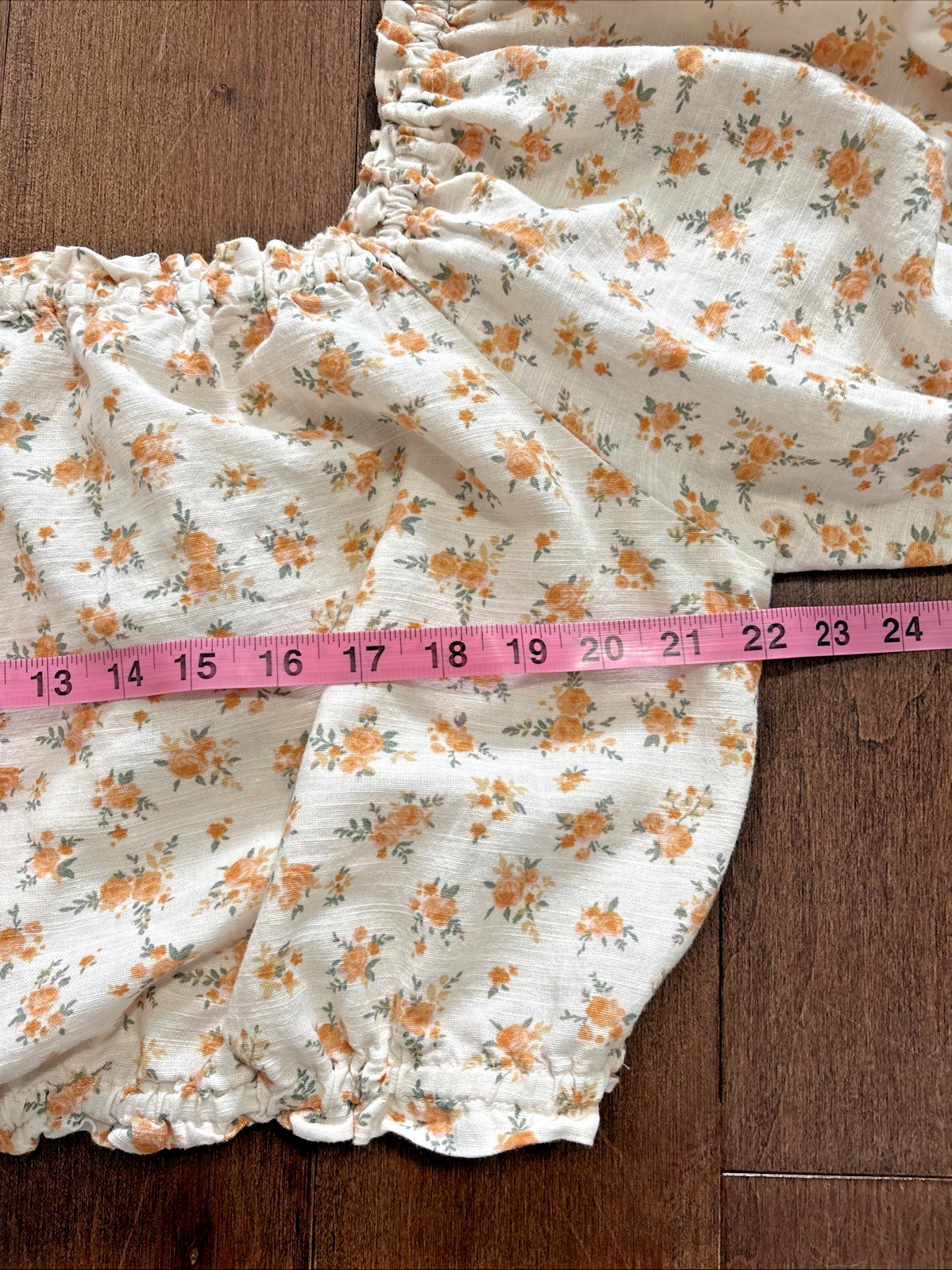 American Eagle Off the Shoulder Bubble Blouse Womens XXL Cream Floral Linen Crop