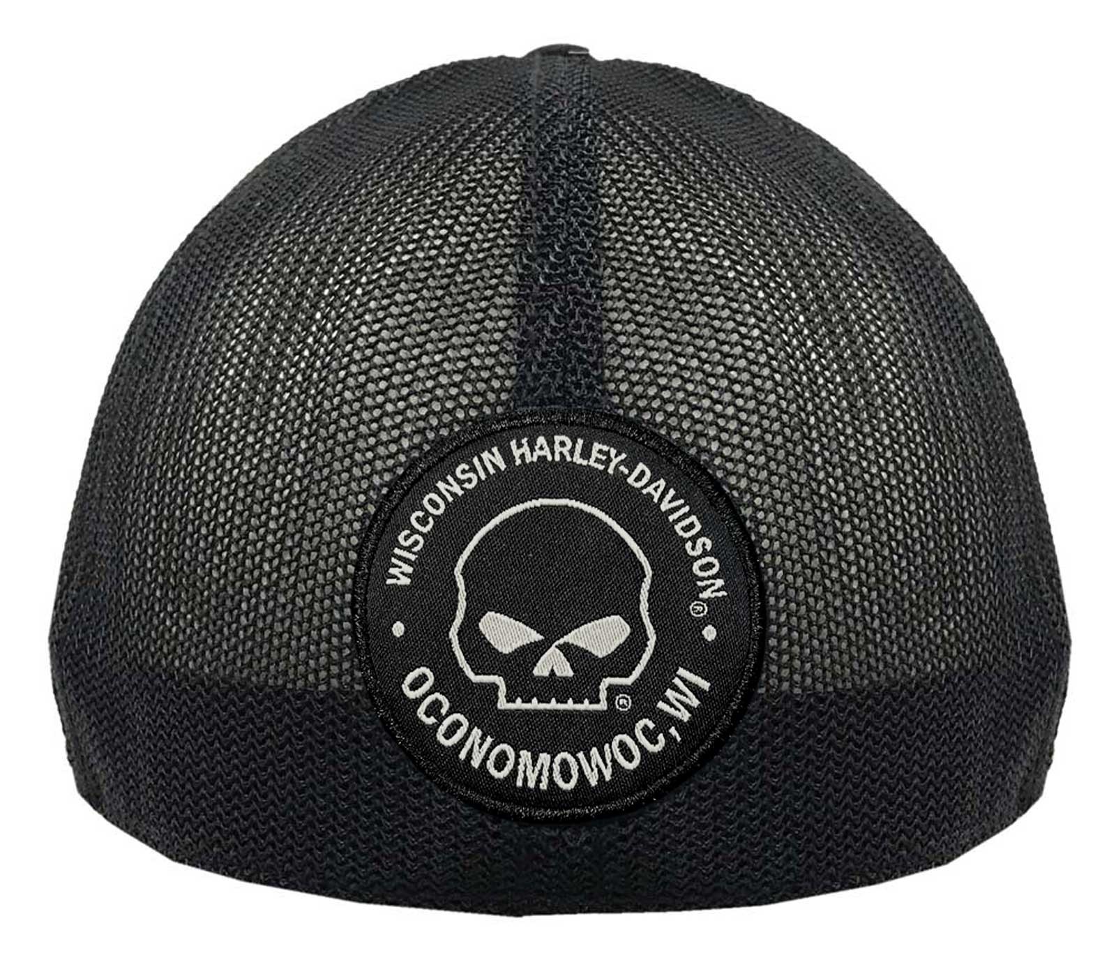 Harley-Davidson Men’s Willie G Skull Logo Curved Brim Mesh Trucker Cap – Black