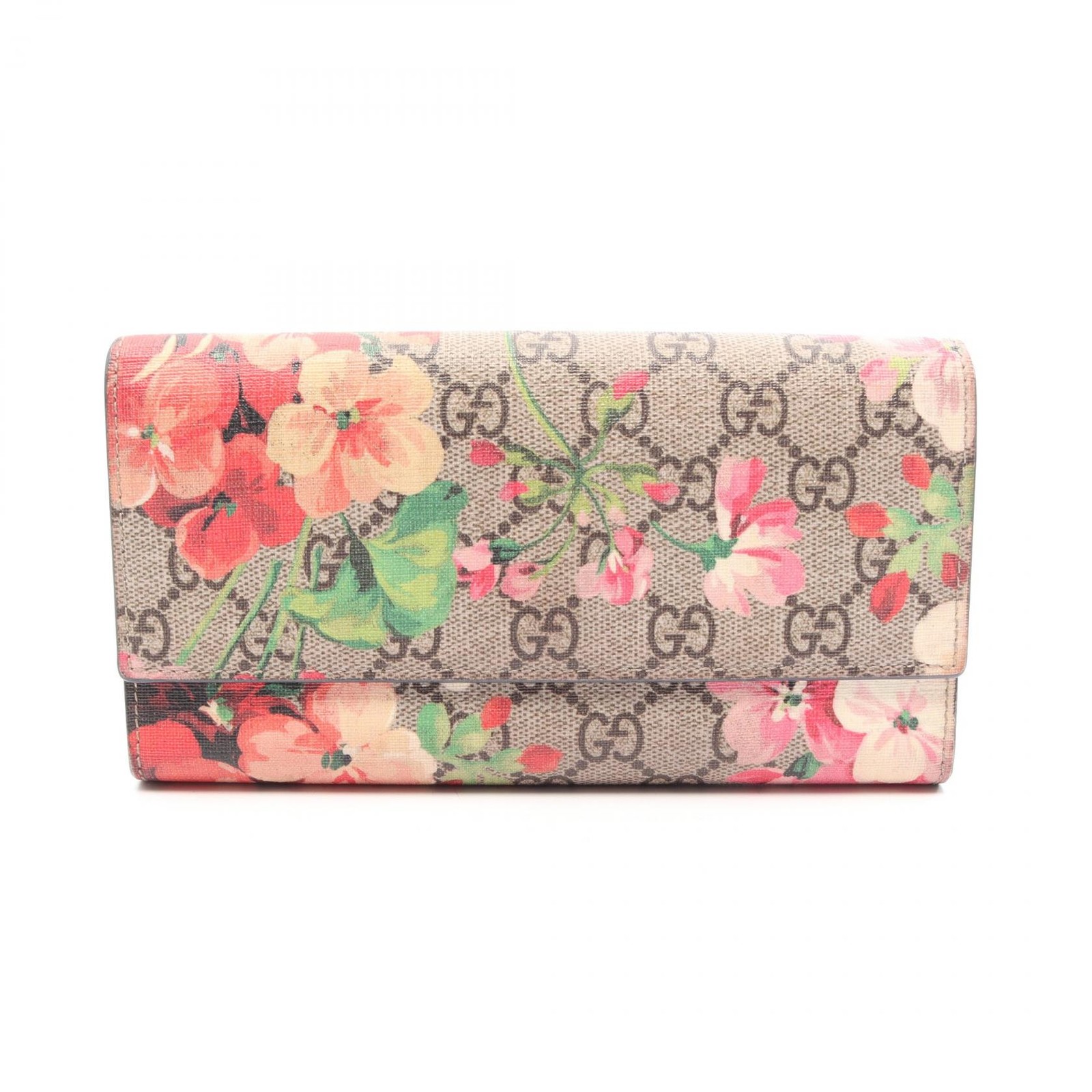 GUCCI GG Blooms Continental Wallet Bifold Purse 404070 canvas Beige Used