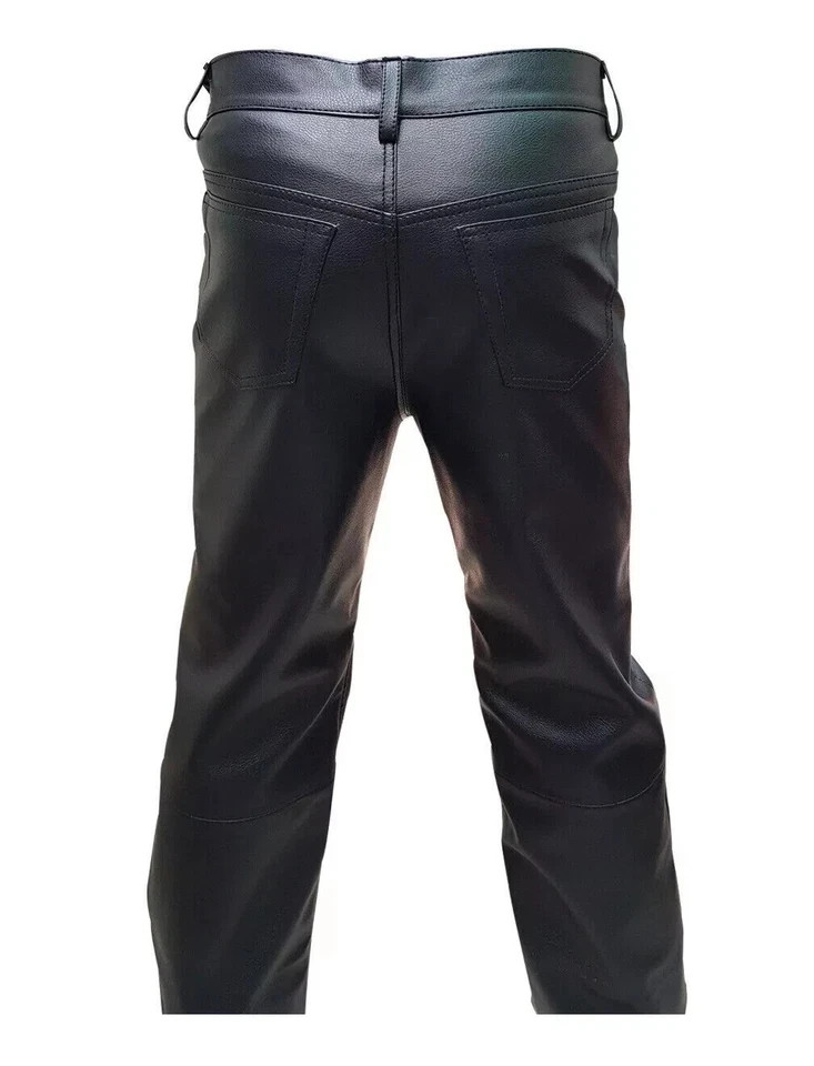 Men’s Genuine Leather Pants with Zipper Soft Genuine Leather Biker Trouser Pant