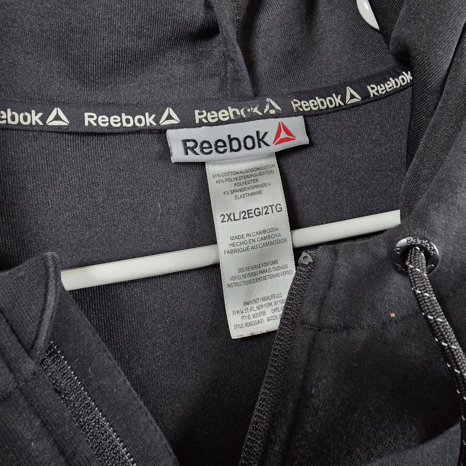 Reebok Full Zip Hooded Performance Jacket Mens XXL Black Athletic Reflective Gym