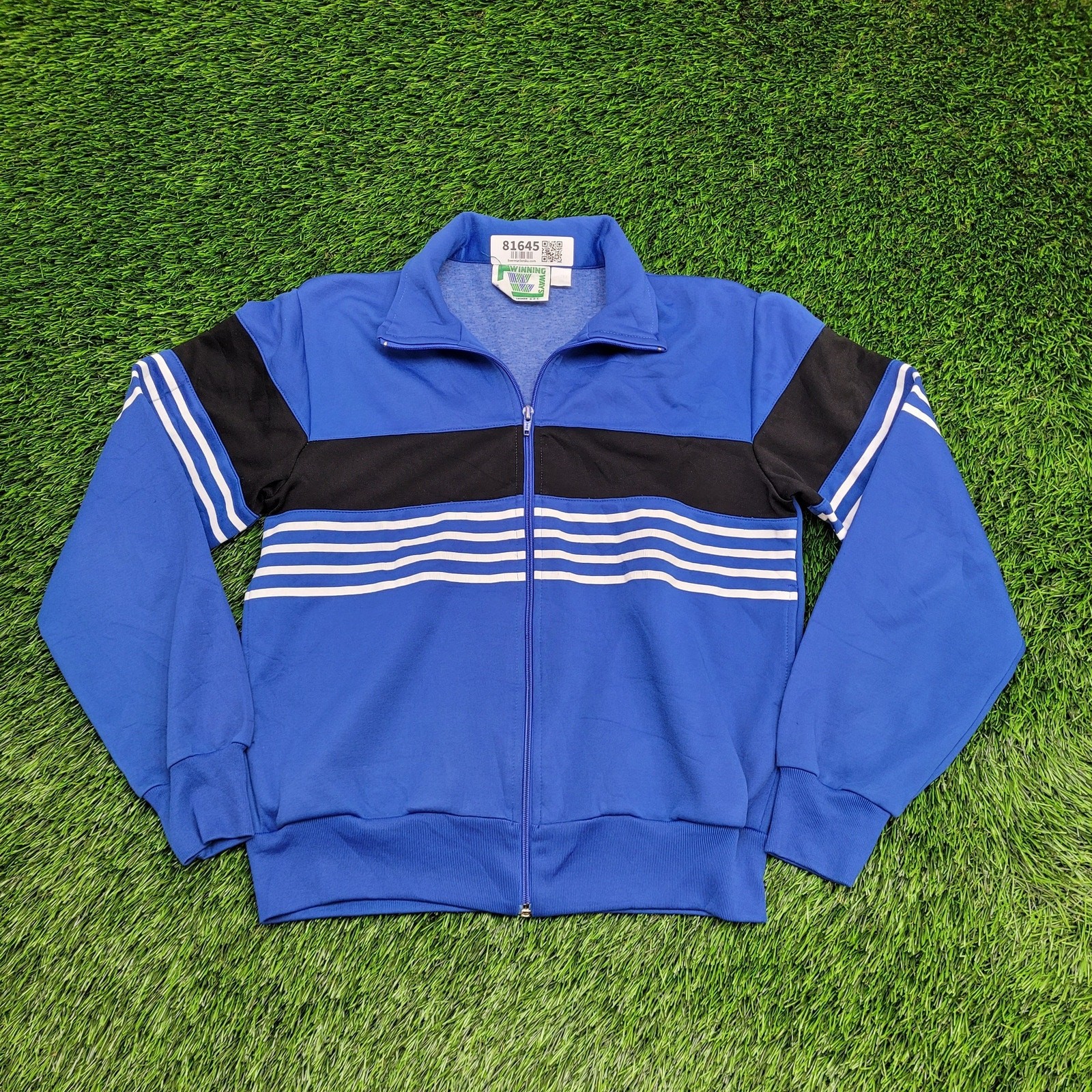 Vintage 90s Winning-Ways MOD Track Jacket Women M 19×23 Blue