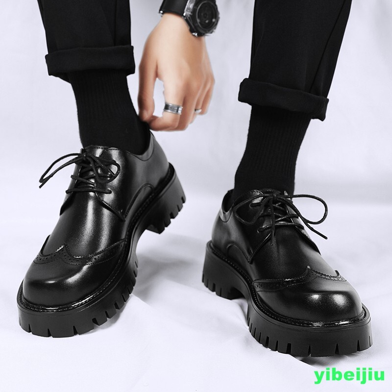 Mens Platform Derby Dress Formal Leather Shoes Wing Tip Thick Sole Big Round Toe