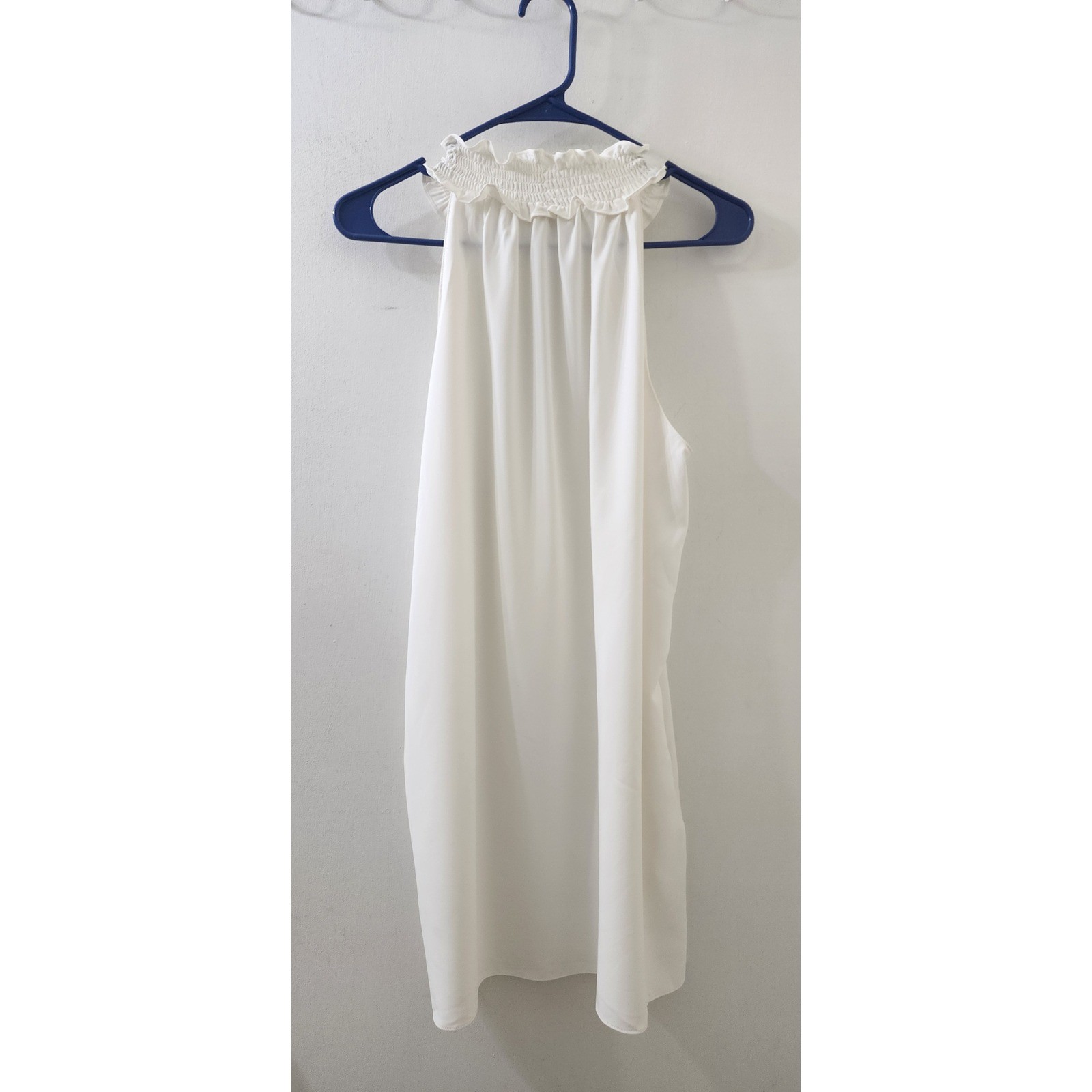 Amanda Uprichard White Smocked High Neck Keyhole Shift Dress Womens Medium