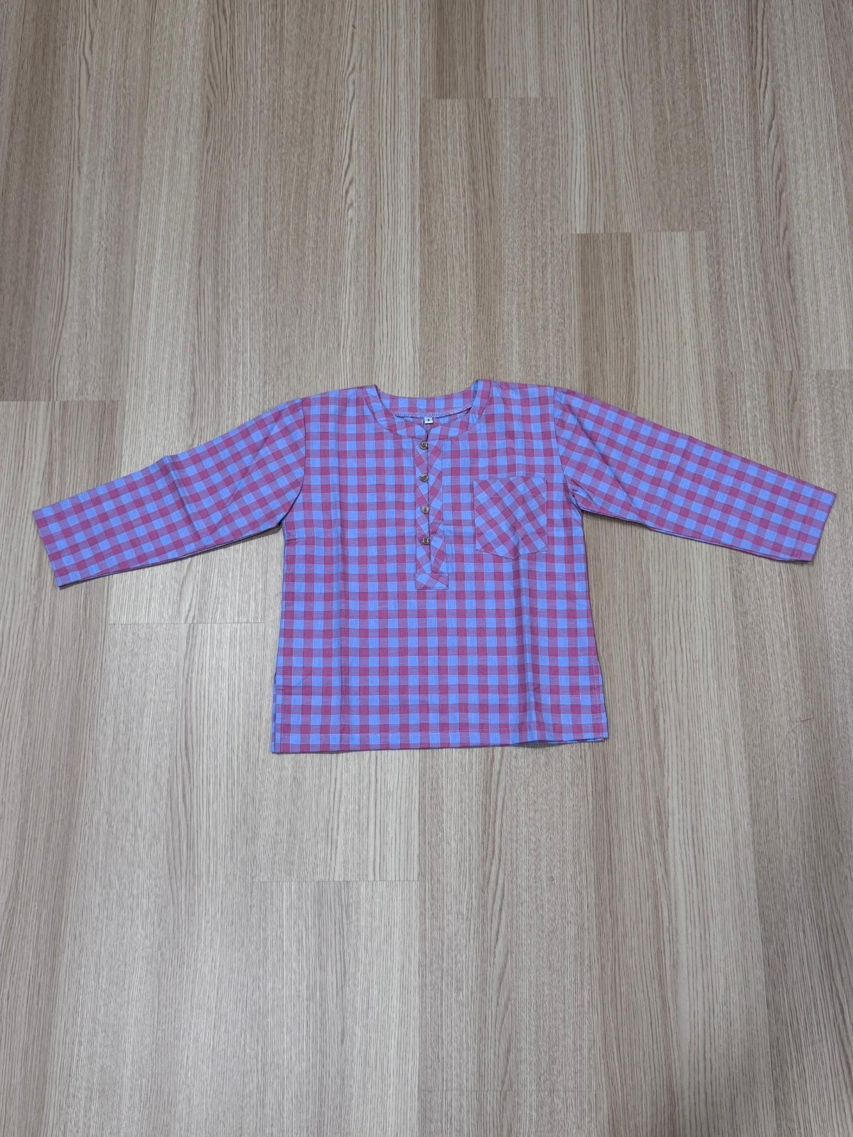 Boys Pink Checkered Long Sleeve Blouse