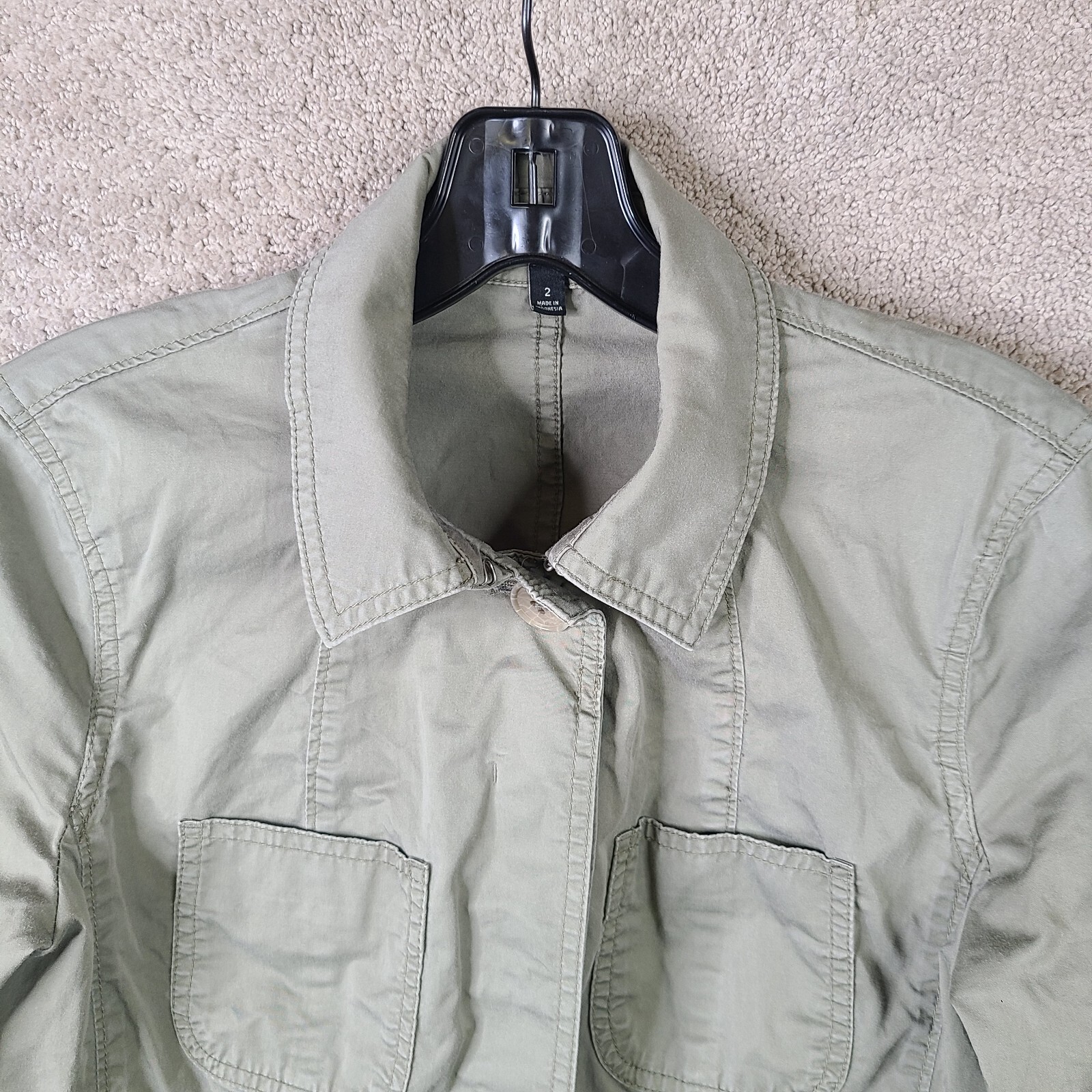 Talbots Jacket Womens 2 Gray Green Military Utility Canvas Gorpcore Safari