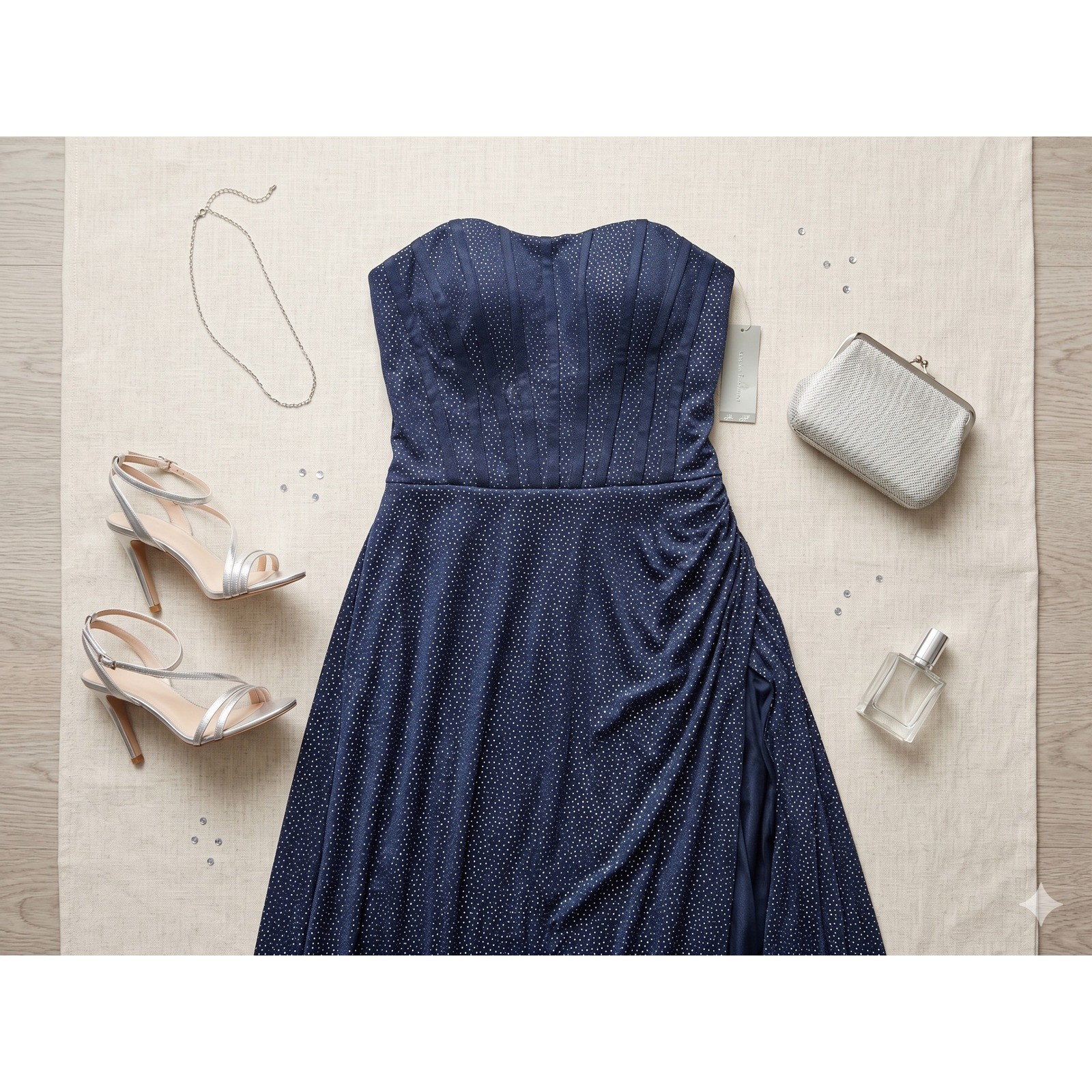 Womens 7/8 Navy New Metallic Glitter Corset Strapless Dress