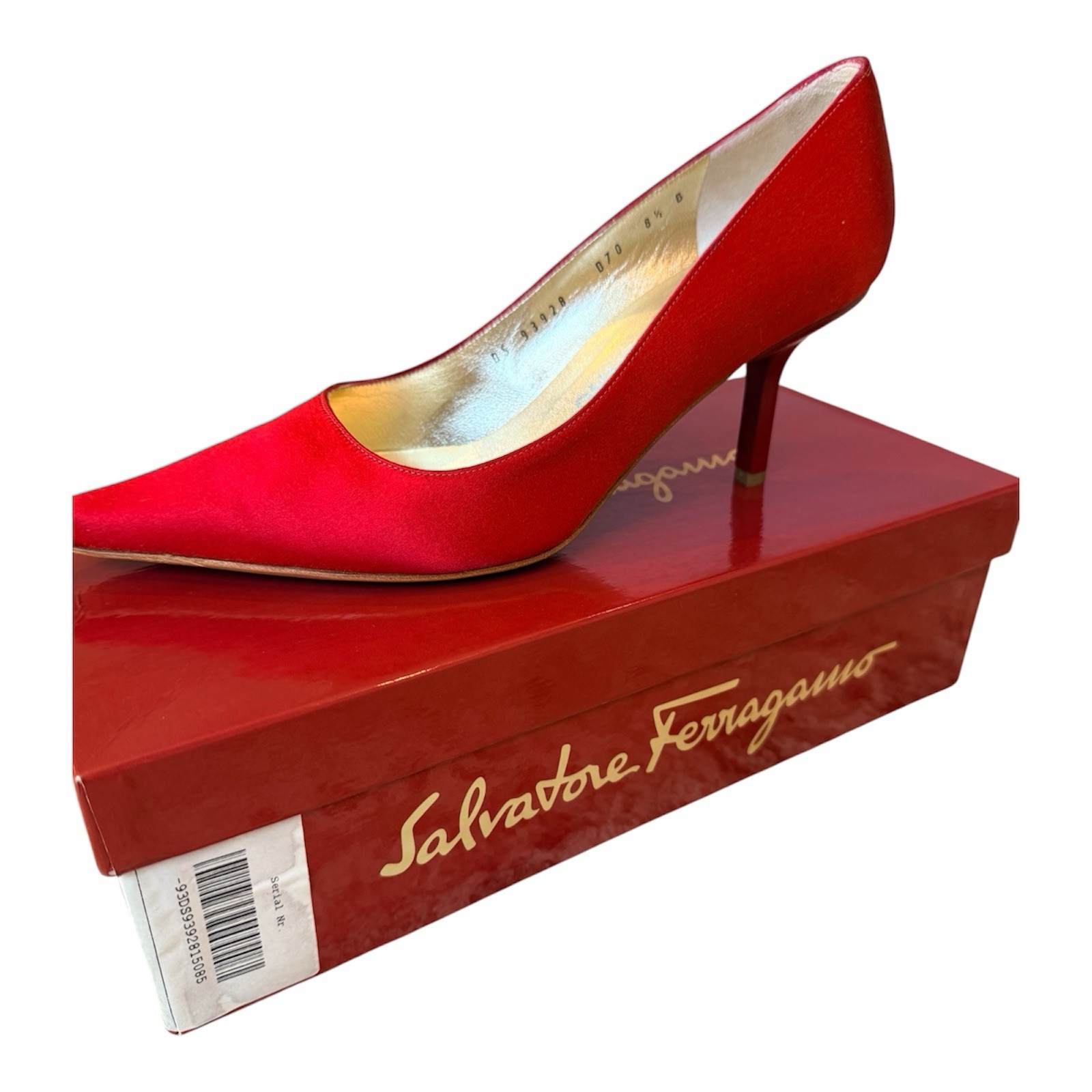 Vintage 1960s Salvatore Ferragamo Red Satin Pumps Heels 8.5 Made in Italy RARE