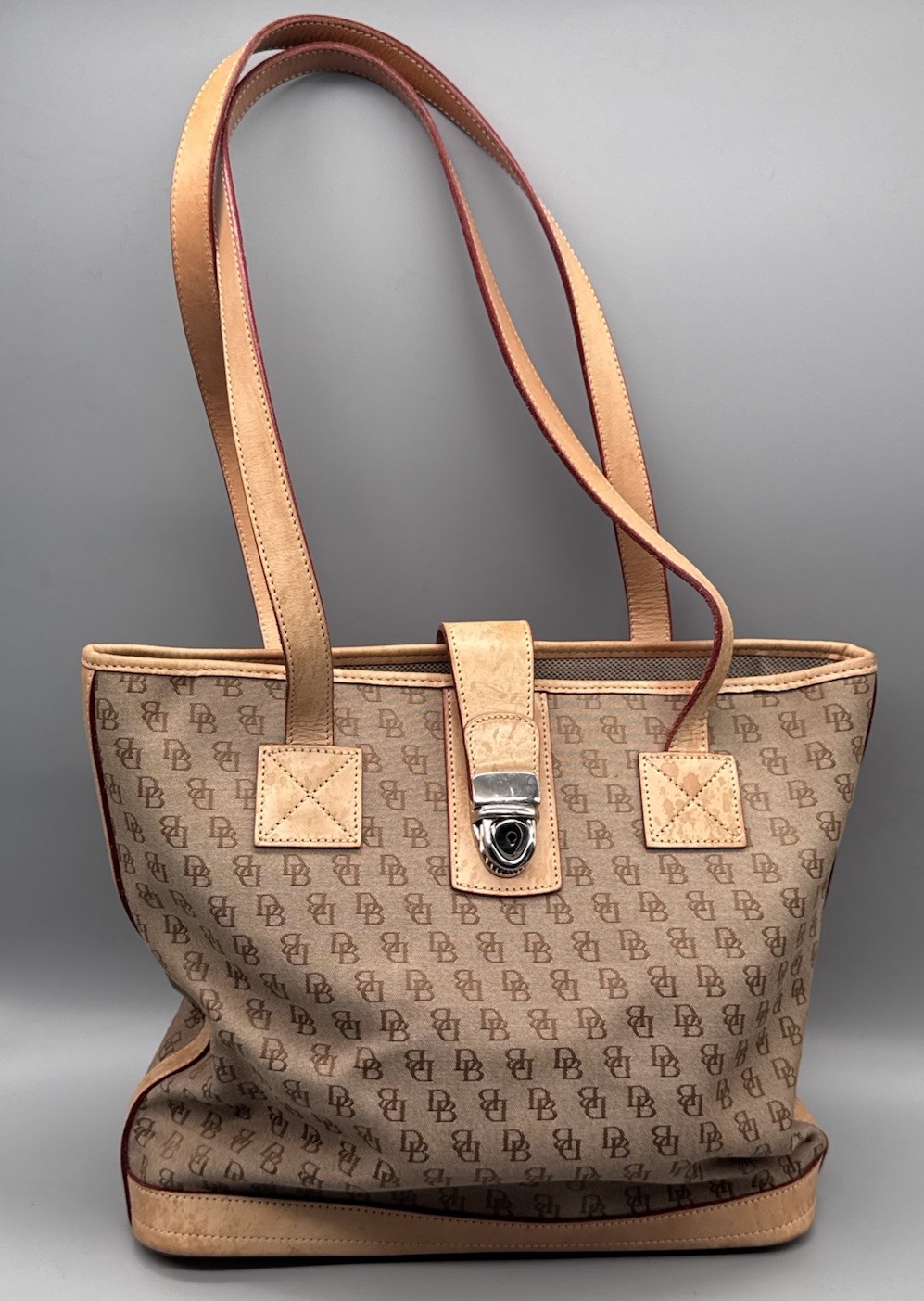 Dooney & Bourke Signature DB Tan Brown Shoulder Purse Tote Bag Handbag