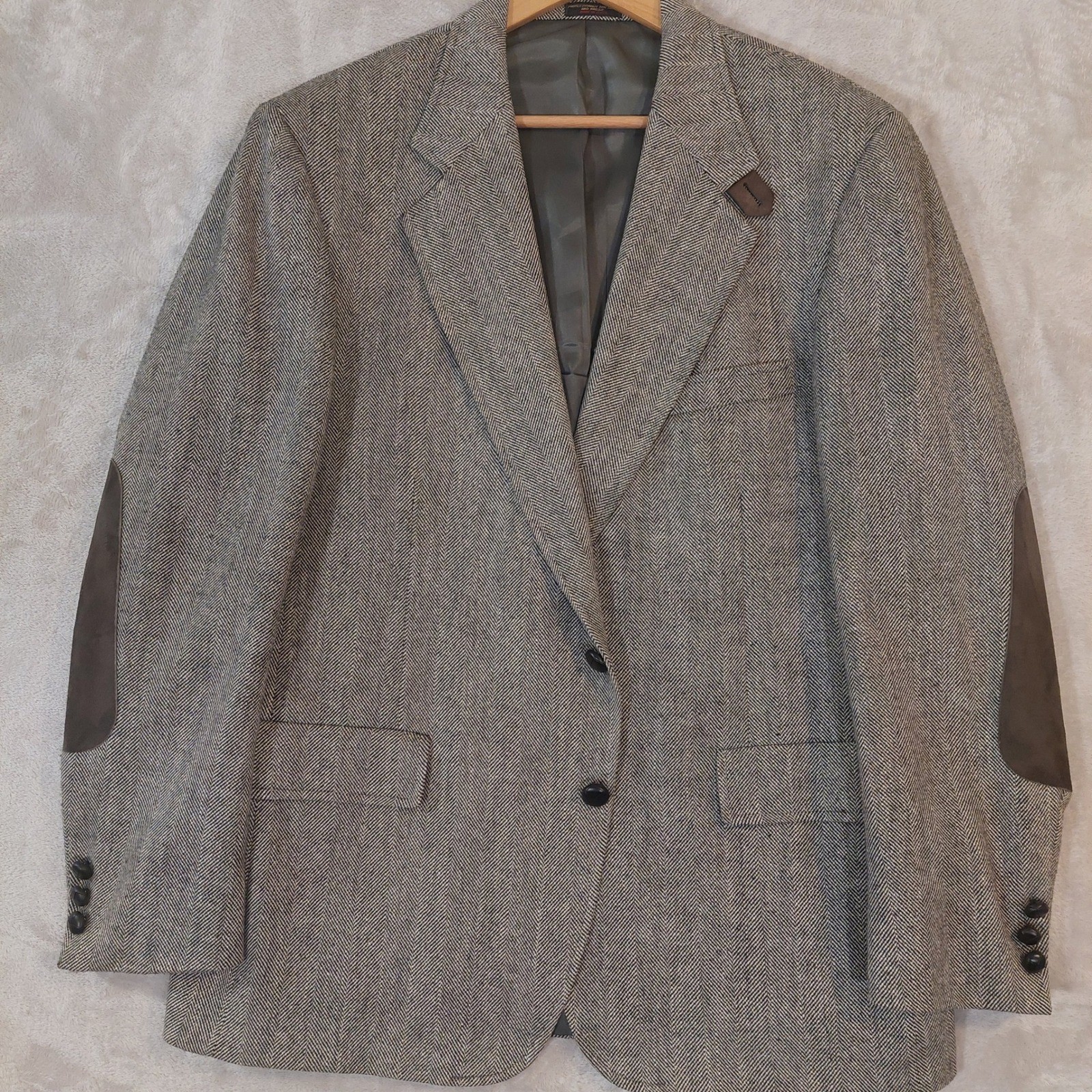 vintage Barons Presidential Herringbone Tweed USA made Jacket Elbow Patches 46R