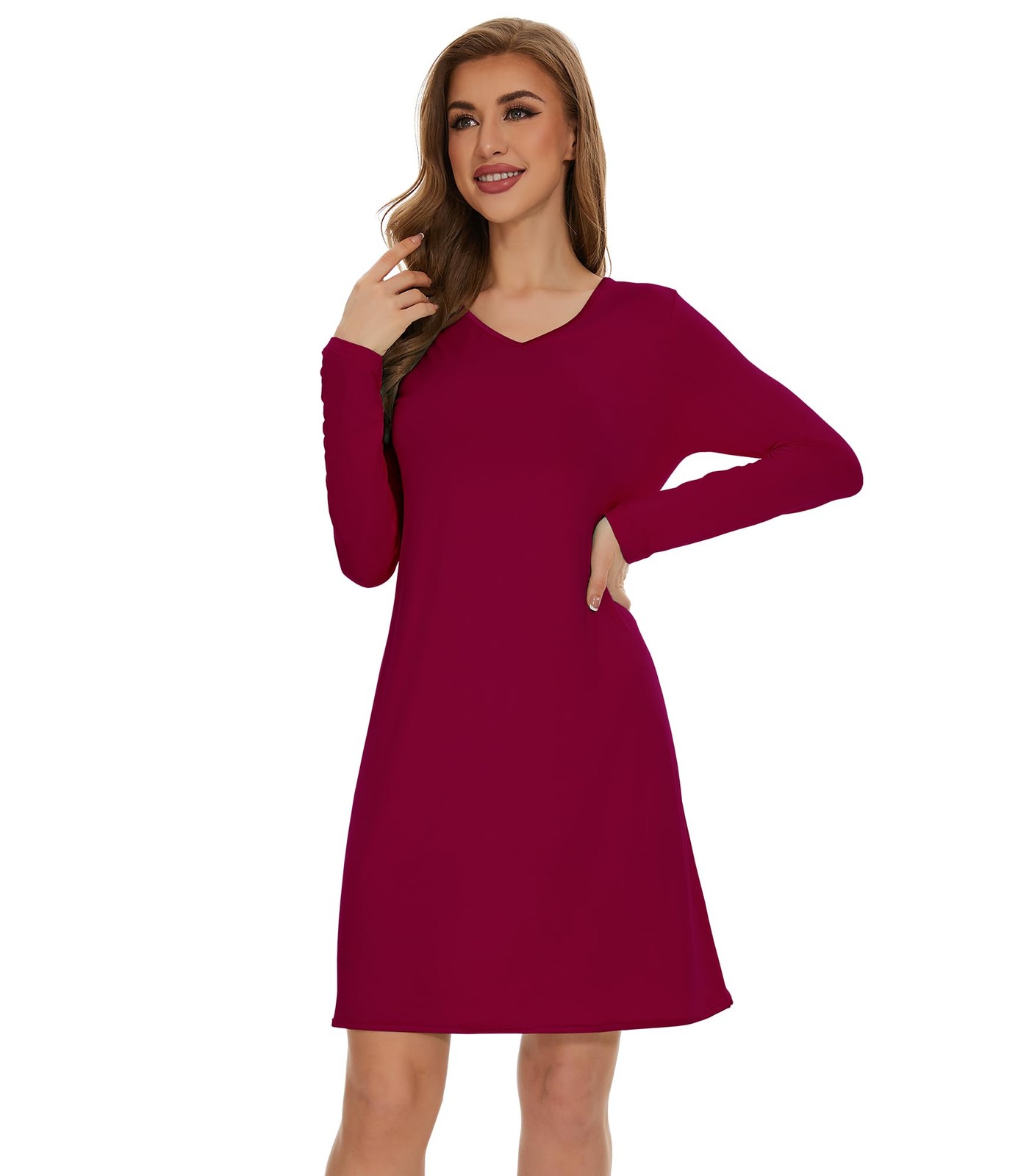 WiWi Women’s Viscose from Bamboo Long Sleeve Nightgowns Soft V-Neck Nightshirt