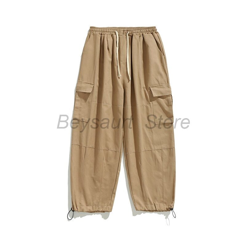 Cargo Pants Men Streetwear Solid Harajuku Loose Straight Trousers Wide-leg Pants