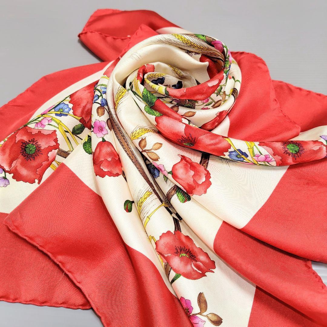 GUCCI Floral Silk Scarf Stole 82cm Multicolor Women’s for Present from JAPAN