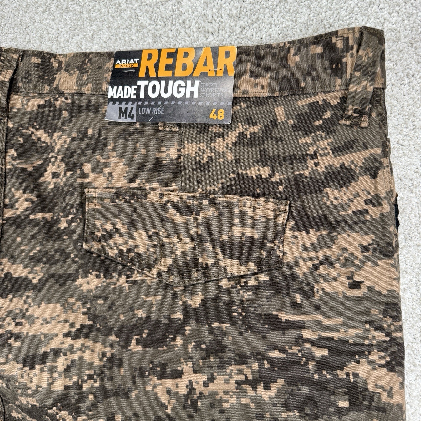NEW Ariat Men’s Work Rebar Made Tough Cargo Shorts M4 Green Digi Camo 48