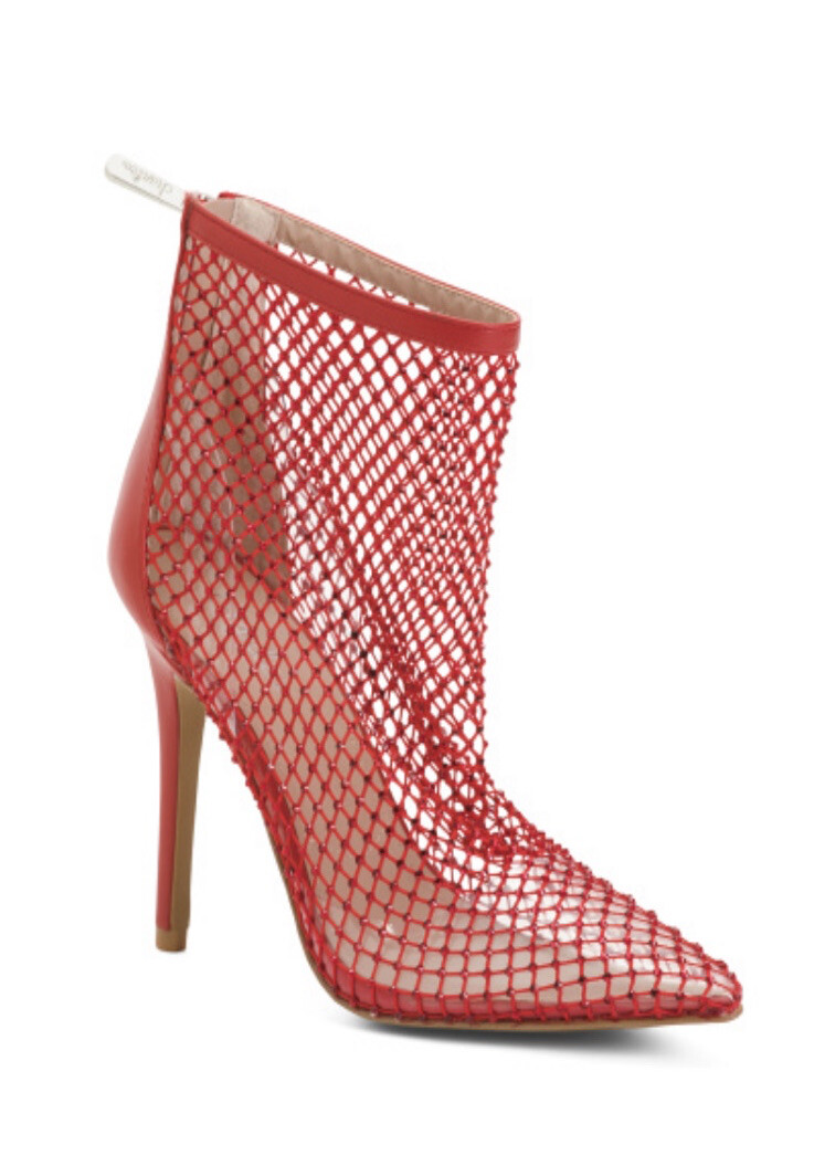 CHARLES BY CHARLES DAVID Rhinestone Mesh Vinyl Heels Fiery Red Women’s Size 7.5