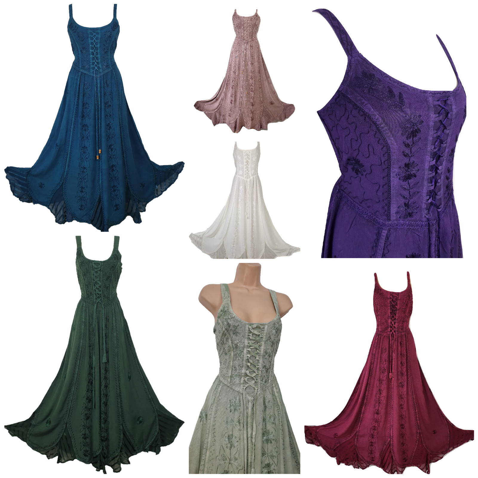 Maxi Corset Dress Sleeveless Lace up Rayon Georgette UK One Size 10 12 14 14/16