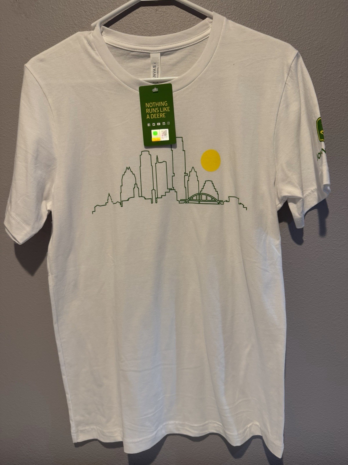 Unisex Size M- Bella Canvas- John Deere Tshirt With Skyline- White/Green