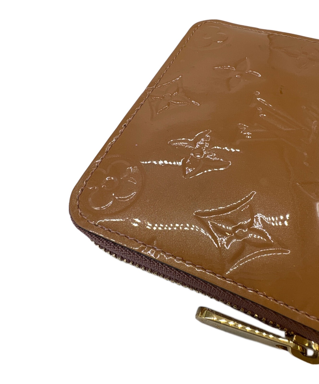 Louis Vuitton Vernis Beige Coin Case M91668 Monogram Zipper 4 Card Slots Auth