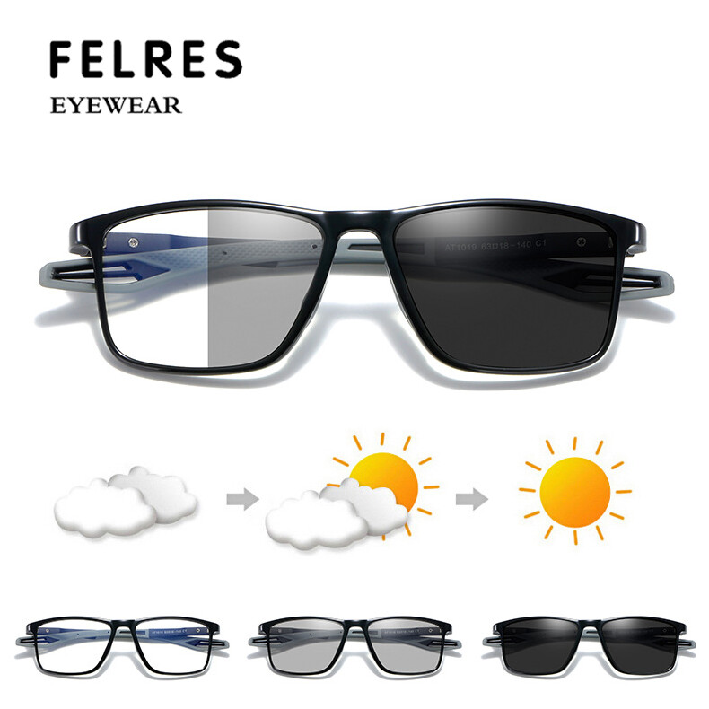 Blue Light Blocking Photochromic Reading Glasses Men Square Outdoor Sunglasses