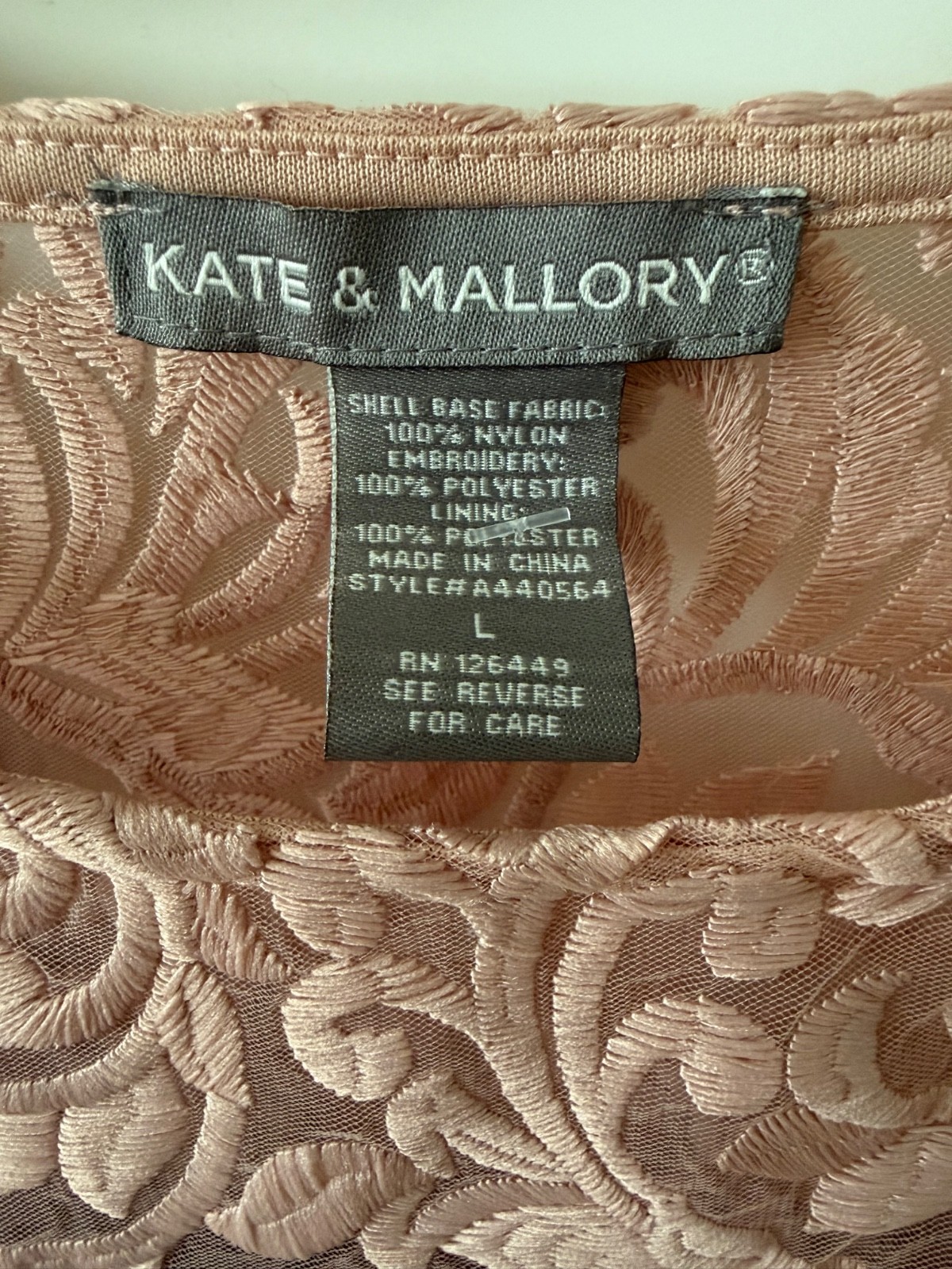 Kate & Mallory dusty pink rose Mesh lace top cami underneath long sleeve L NWOT
