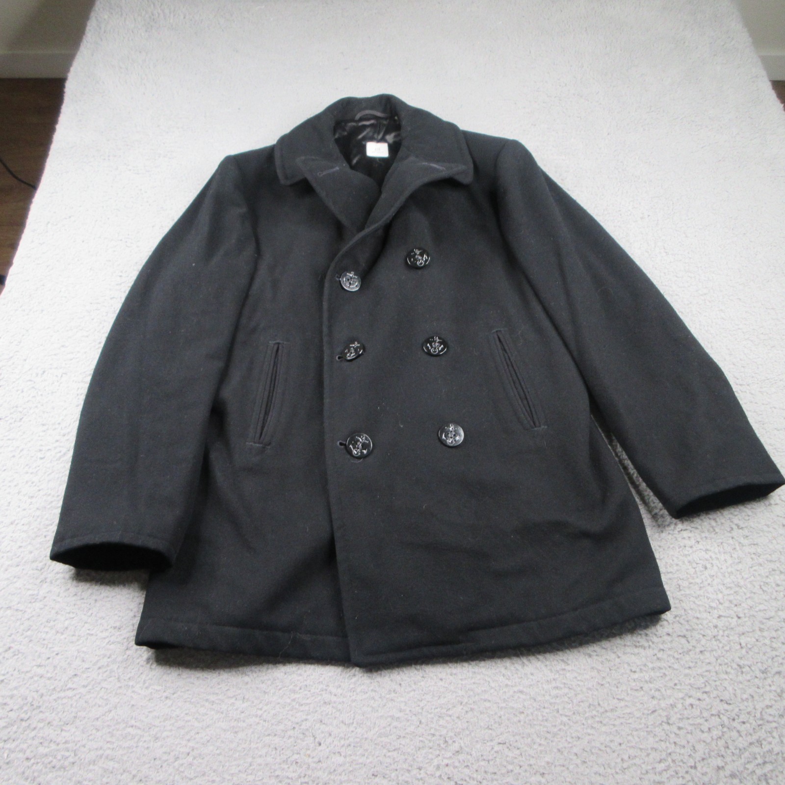 Vintage US Navy Peacoat Mens 42R Black Wool Double Breasted