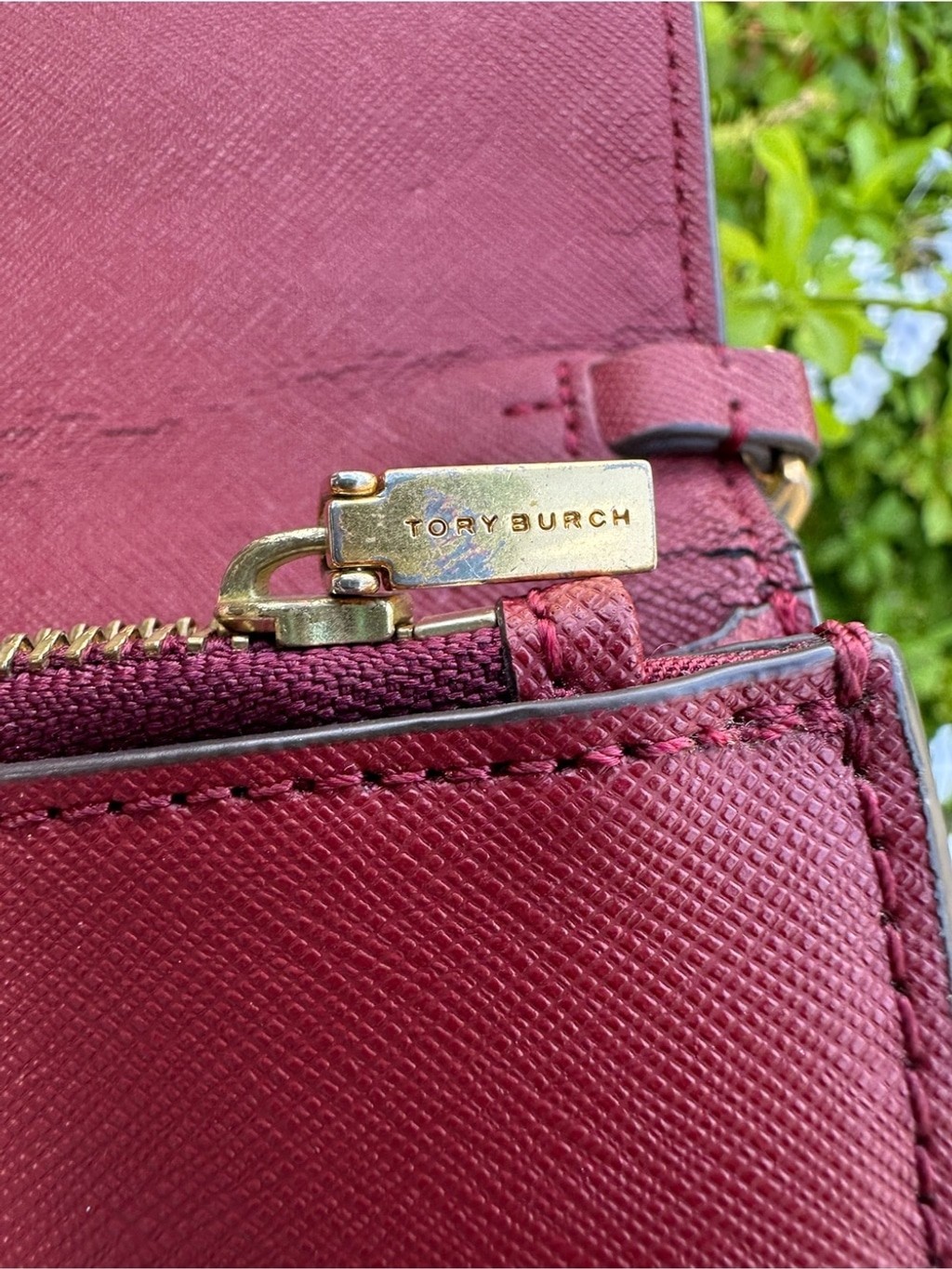 Tory Burch Burgundy Robinson Chain Wallet Crossbody