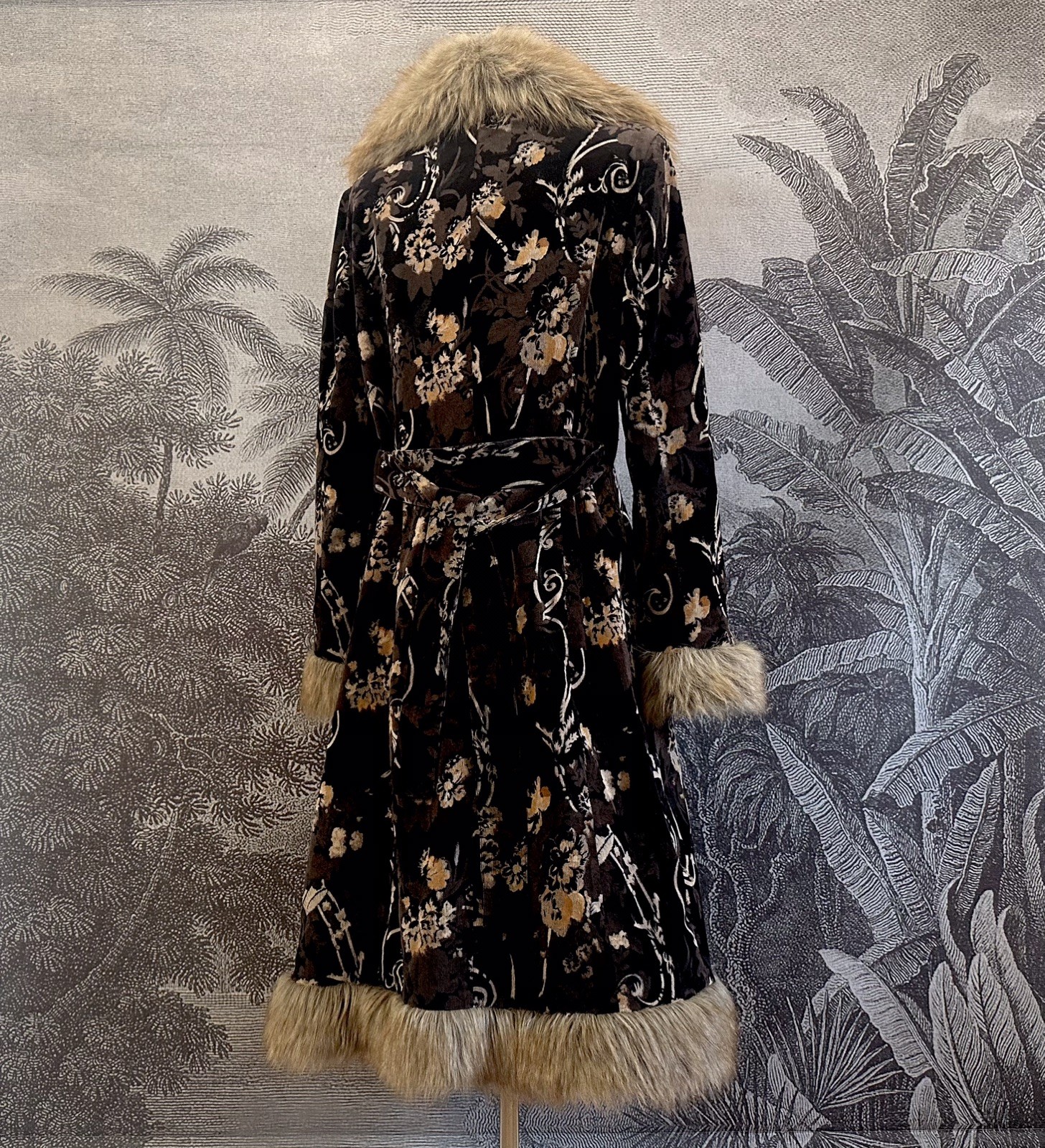 Stunning Rare Vintage Afghan Coat Floral Corduroy Fur 70s Boho Hippy Jacket Sz M