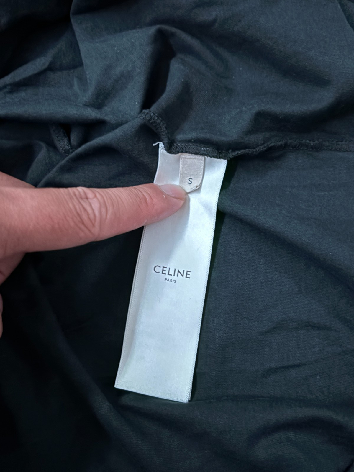 CELINE Homme Tie-Dye Logo Print T-Shirt Black White Cotton Jersey Size Small