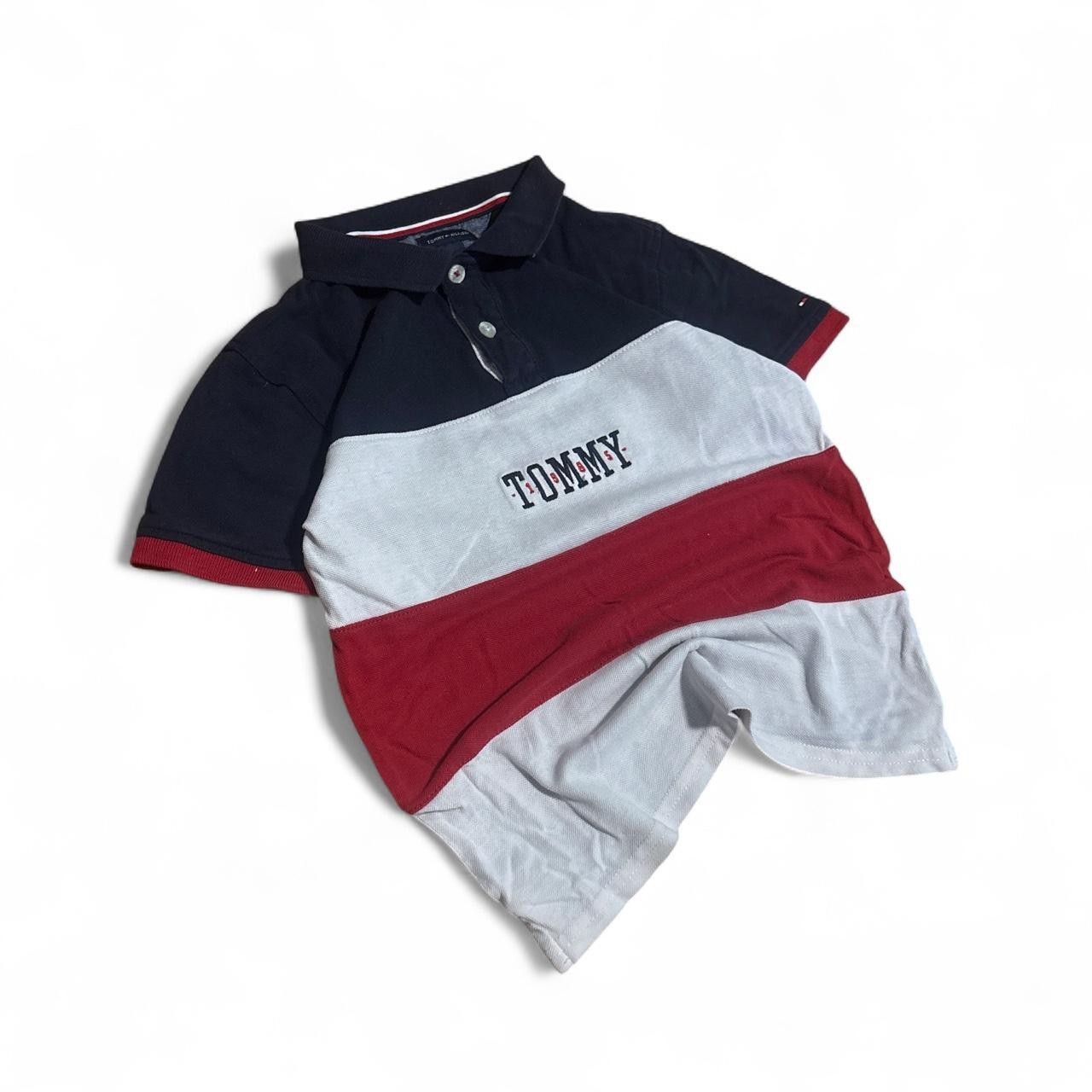 Tommy Hilfiger Colorblock Polo Navy Grey Red TOMMY Logo Size 7 #KidsPoloShirt