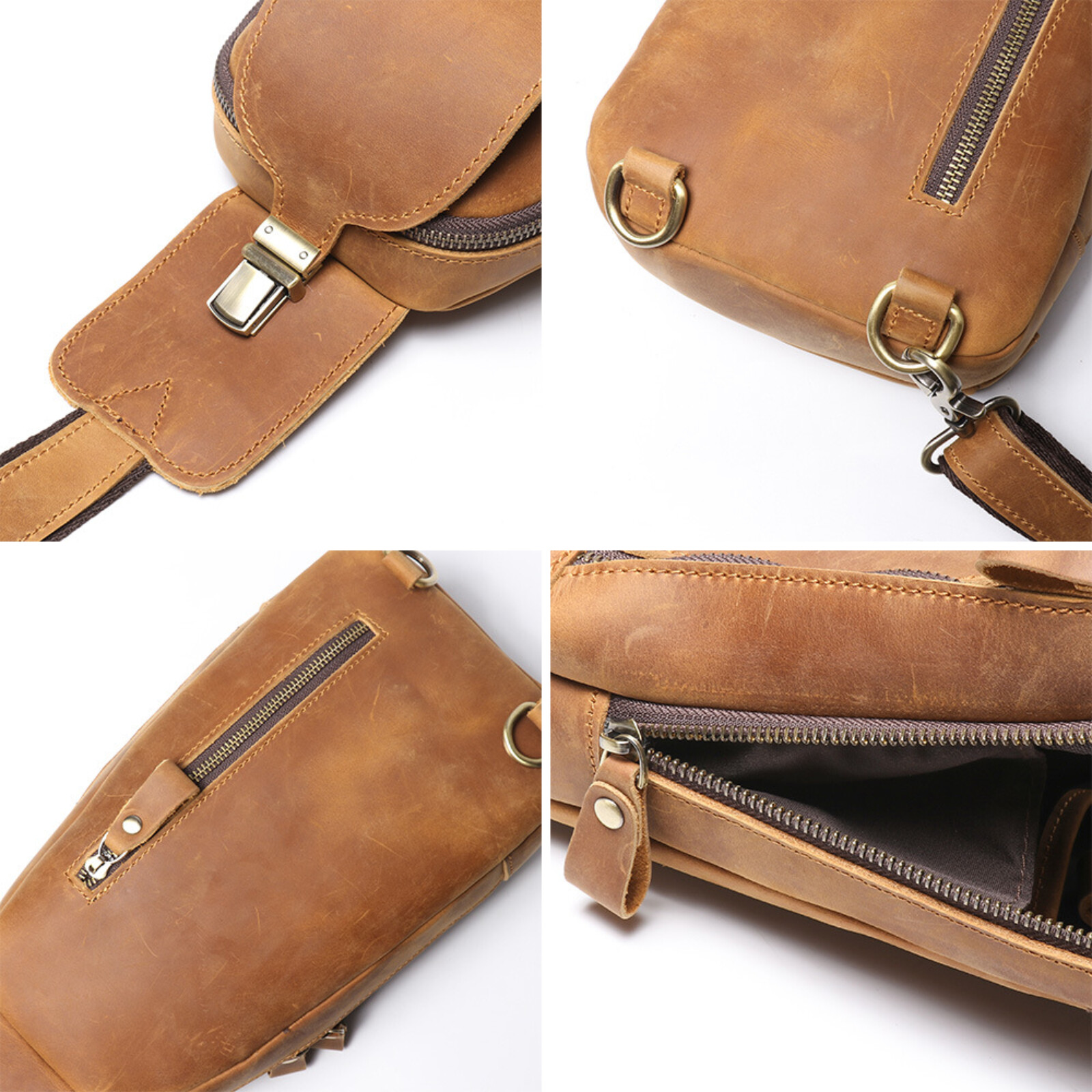 Men’s Leather Sling Bag Chest Crossbody Shoulder Pack Vintage Style Everyday Use