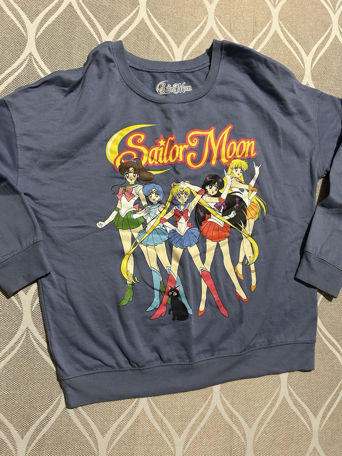 Sailor Moon Women’s Blue Graphic Print Pullover Sweatshirt Crew Neck Size S