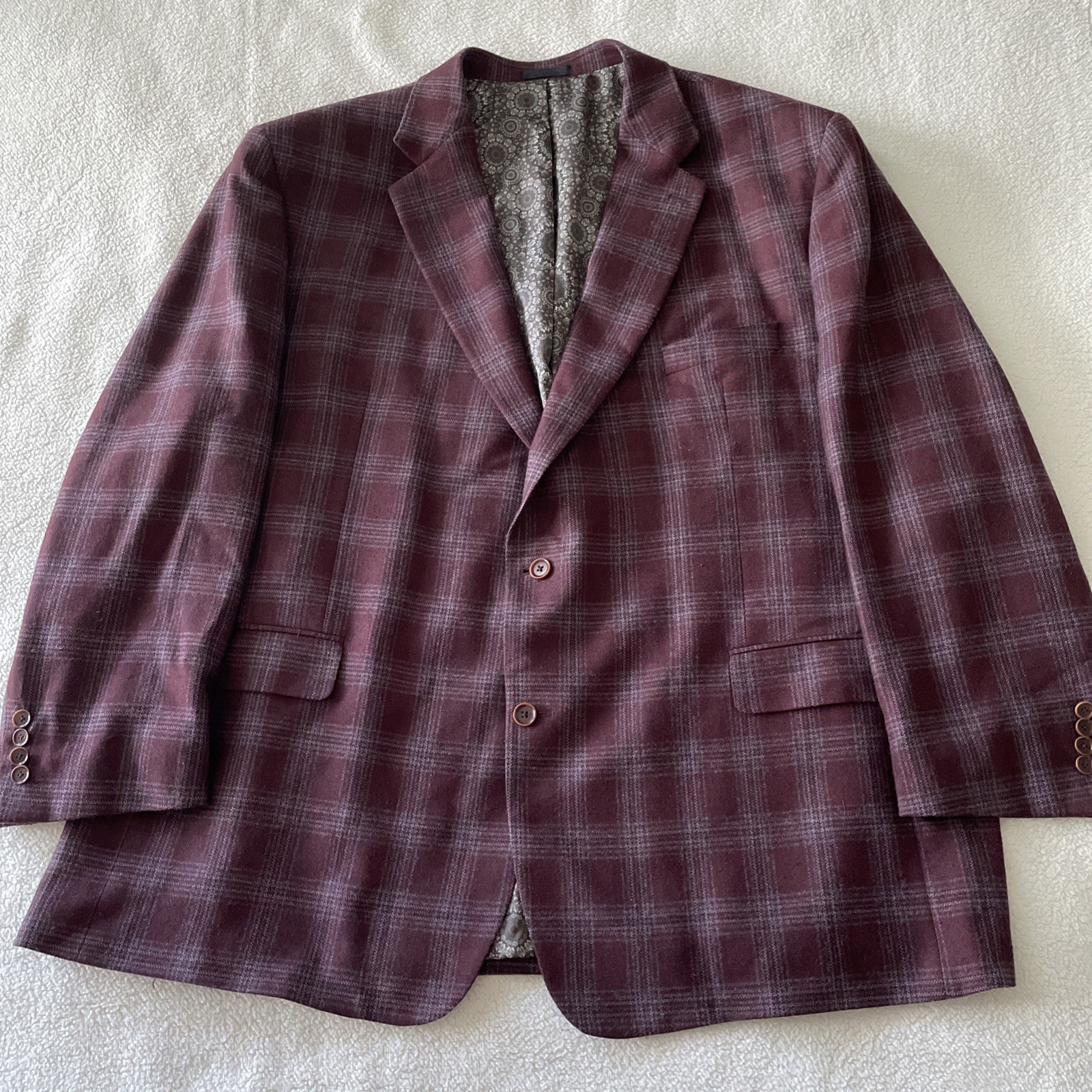 Tallia Blazer Mens 56L Sport Coat Burgundy Wine Plaid Jacket Dark Academia