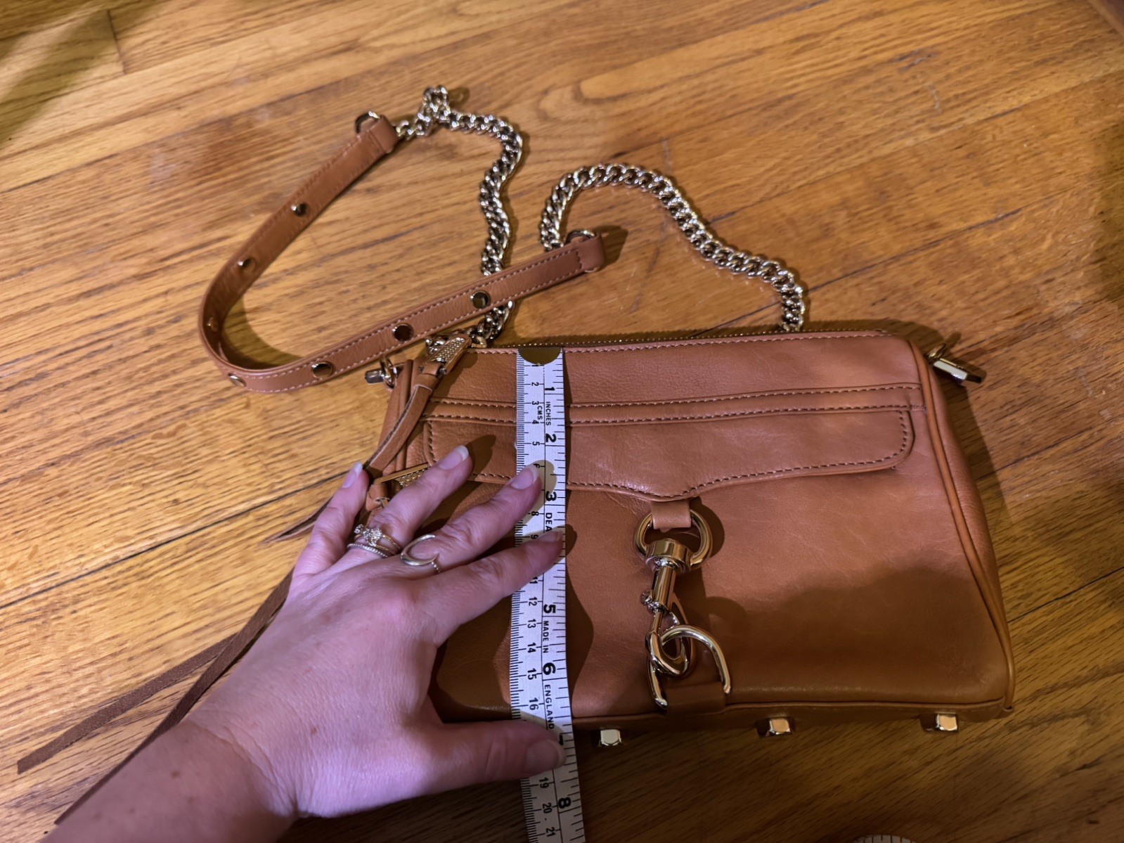 Rebecca Minkoff Mini Mac Tan Leather Chain Crossbody Shoulder Hand Bag Purse