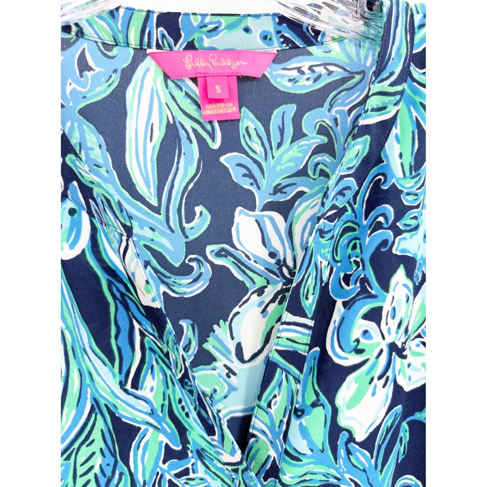 Lilly Pulitzer Maritza Top High Tide Take It or Leaf It Blue Floral Blouse S
