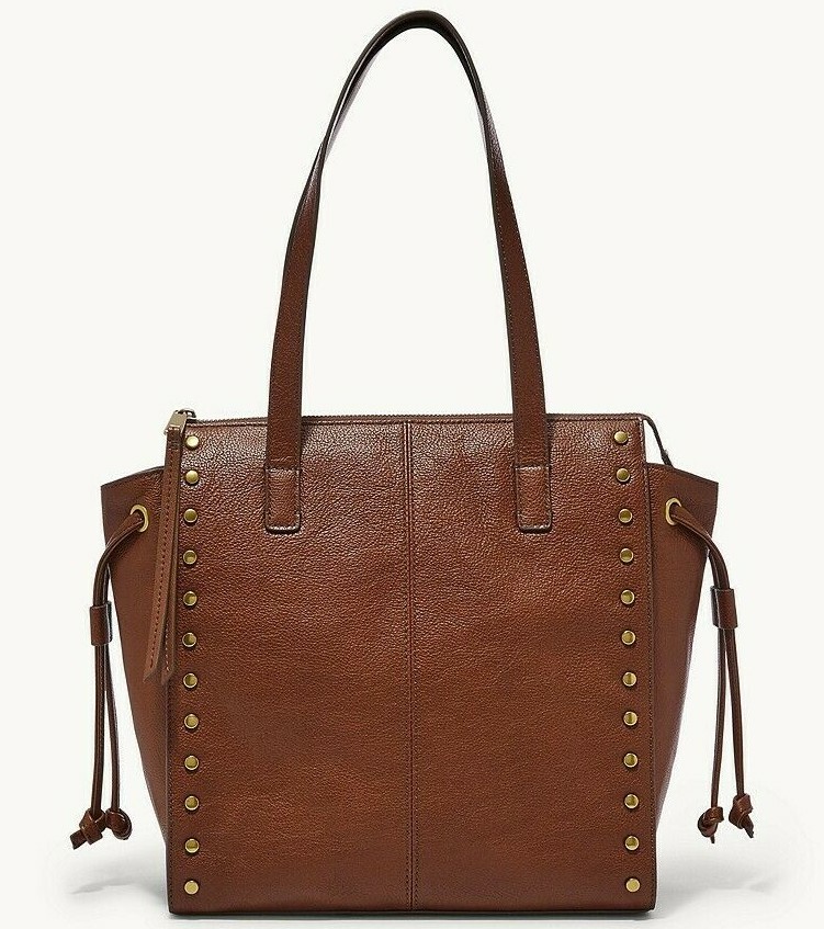 Fossil Brooklyn Shopper Brown Leather Studded Tote SHB2671213 NWT $238 Retail