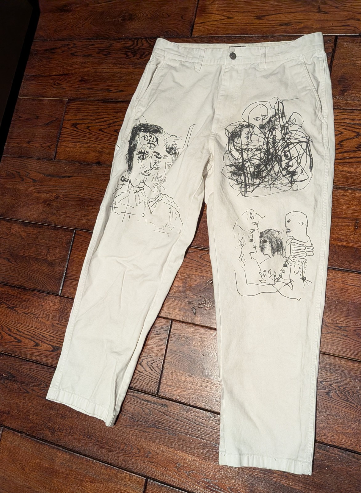 Obey Mens Hardwork Carpenter Bull Denim Pants w/ Graphic Print Size 32(17″)x27.5