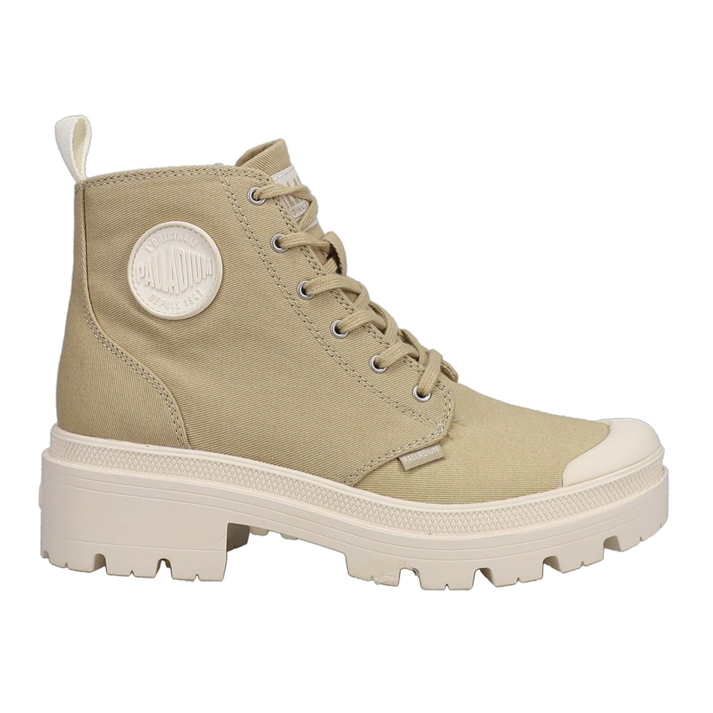 Palladium Pallabase Round Toe Platform Zippered Booties Womens Beige Casual Boot