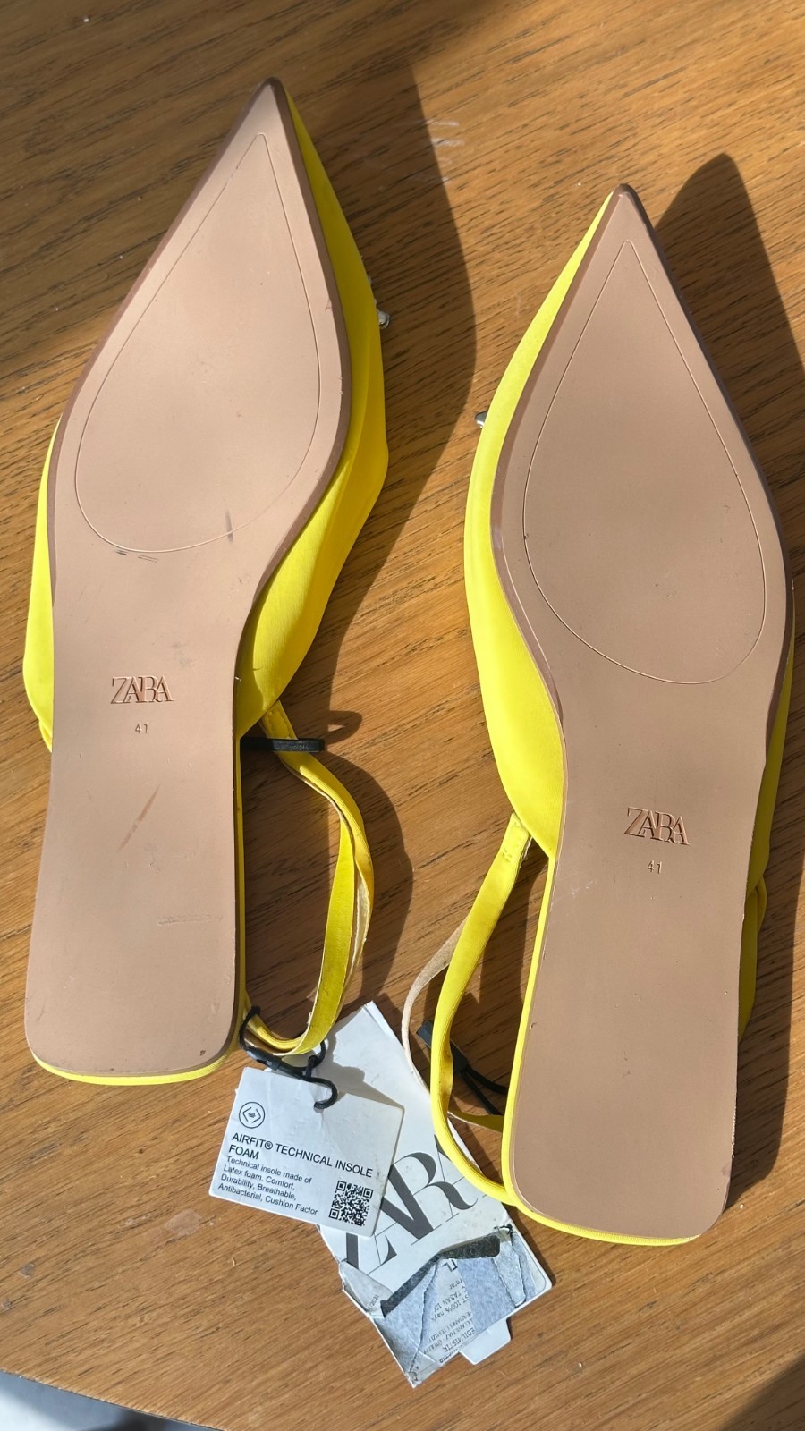 Zara Yellow Slingback Flats Rhinestone Buckle Pointed Toe Size 41 / US 10