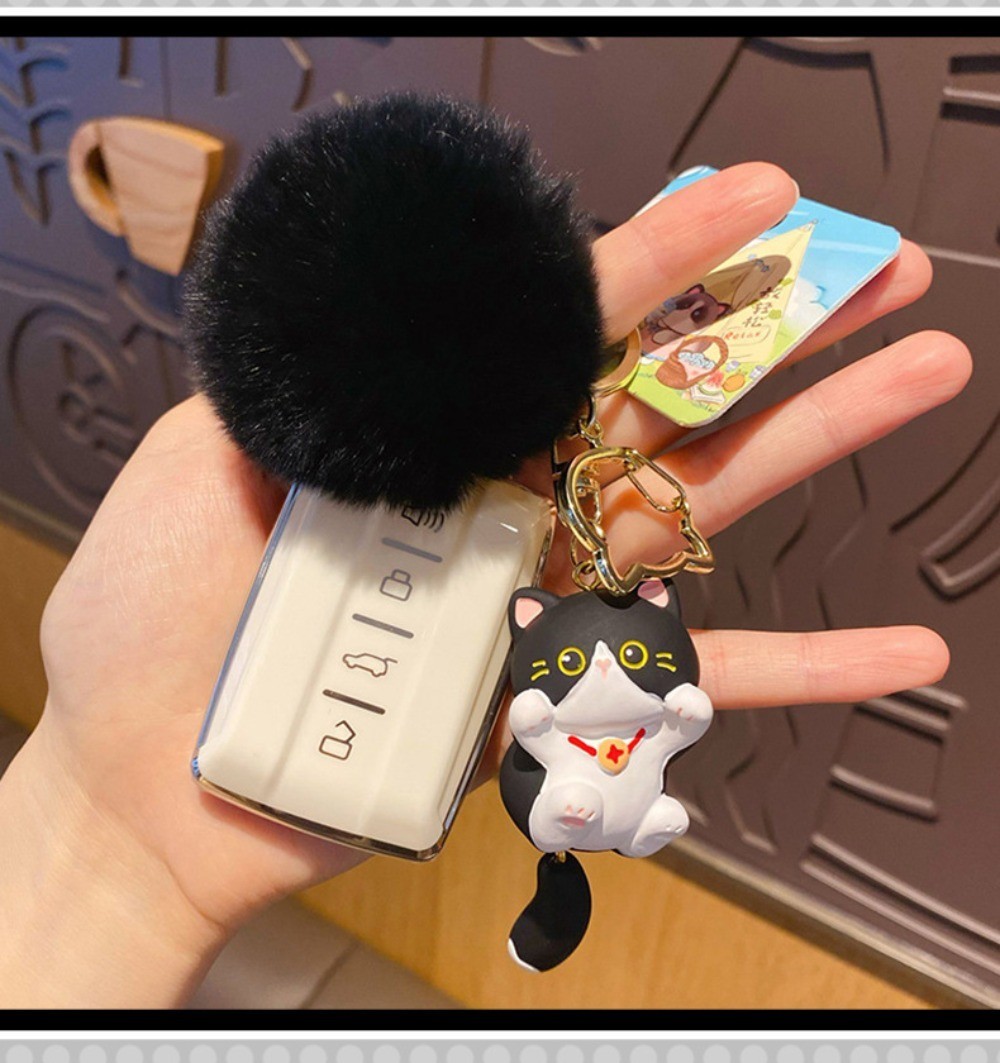 Resin cartoon plush ball keychain cow plush doll orange Siamese cat bag pendant