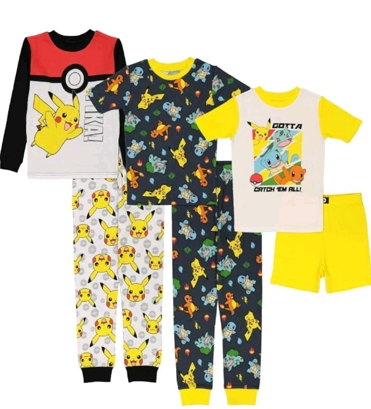 Pokemon Boys Pajamas Size 6 6-Piece PJ Set Pikachu NWT Sleepwear