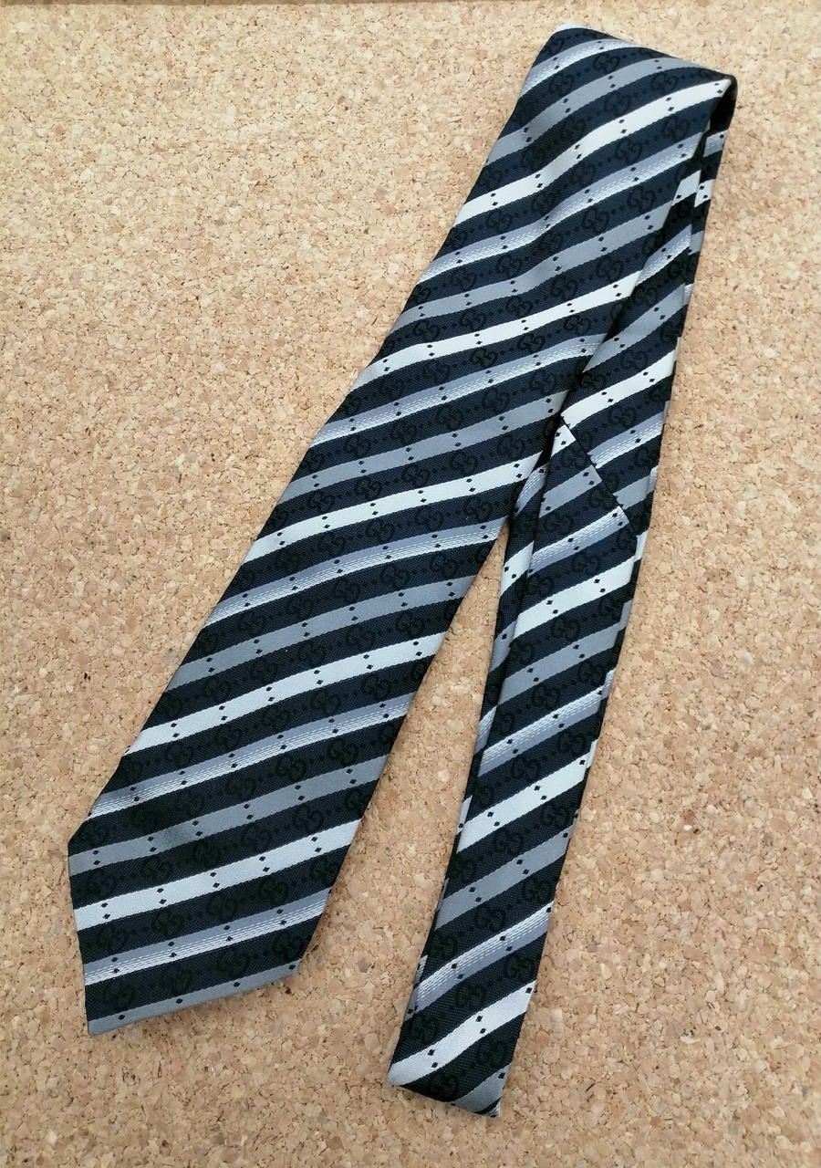 Gucci Tie Black X Beige 146cm Used