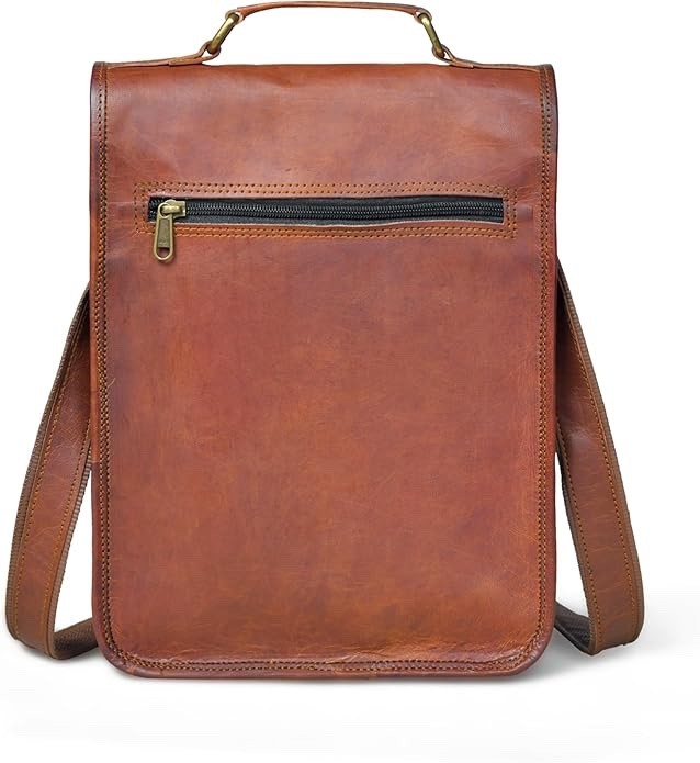 Leather Messenger Satchel Bag9x11Brown Crossbody Tablet Bag for Men +FreeJournal