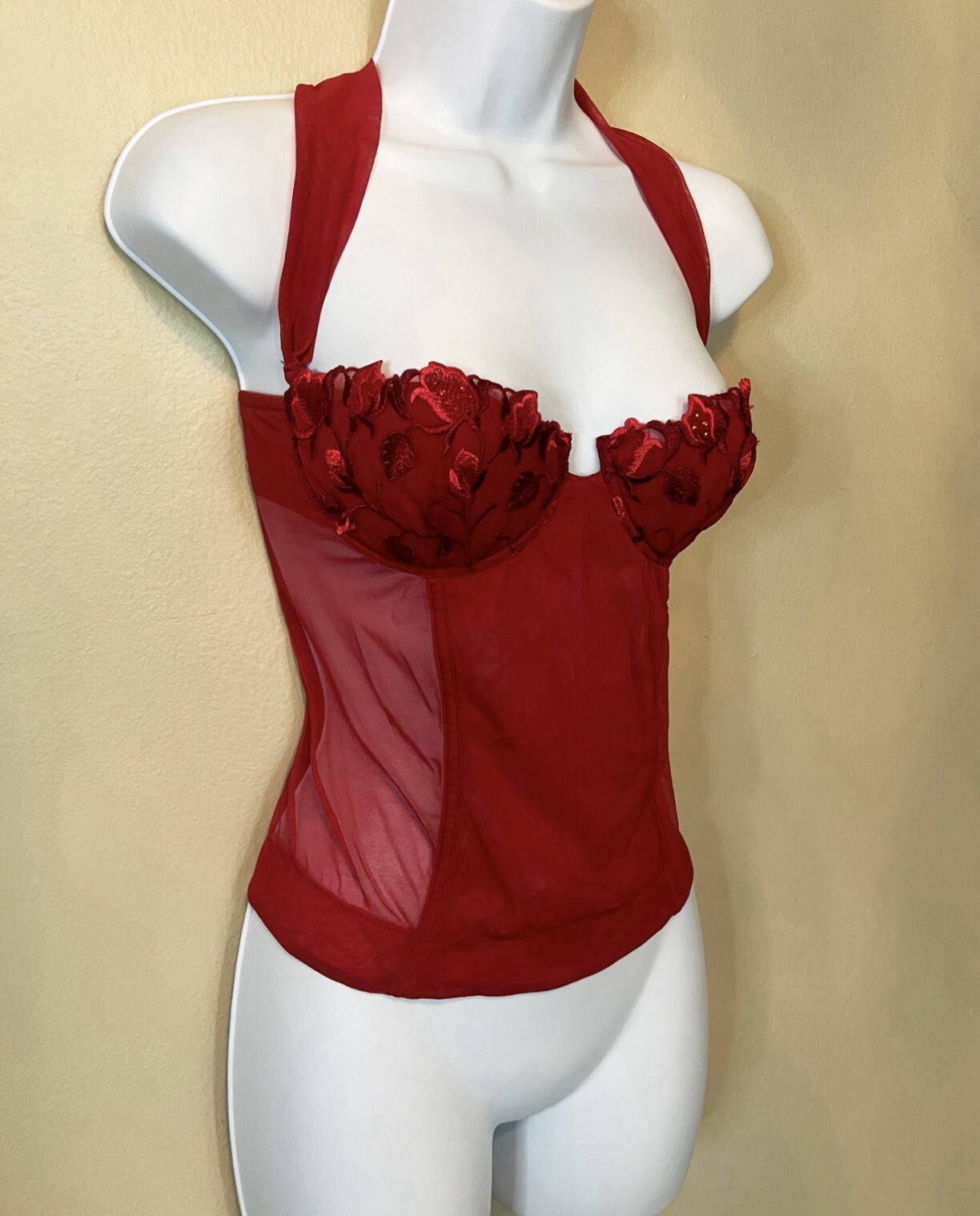 Vintage COSABELLA Italy RareY2K Black Mesh/Lace Bustier Removable Halter Strap M