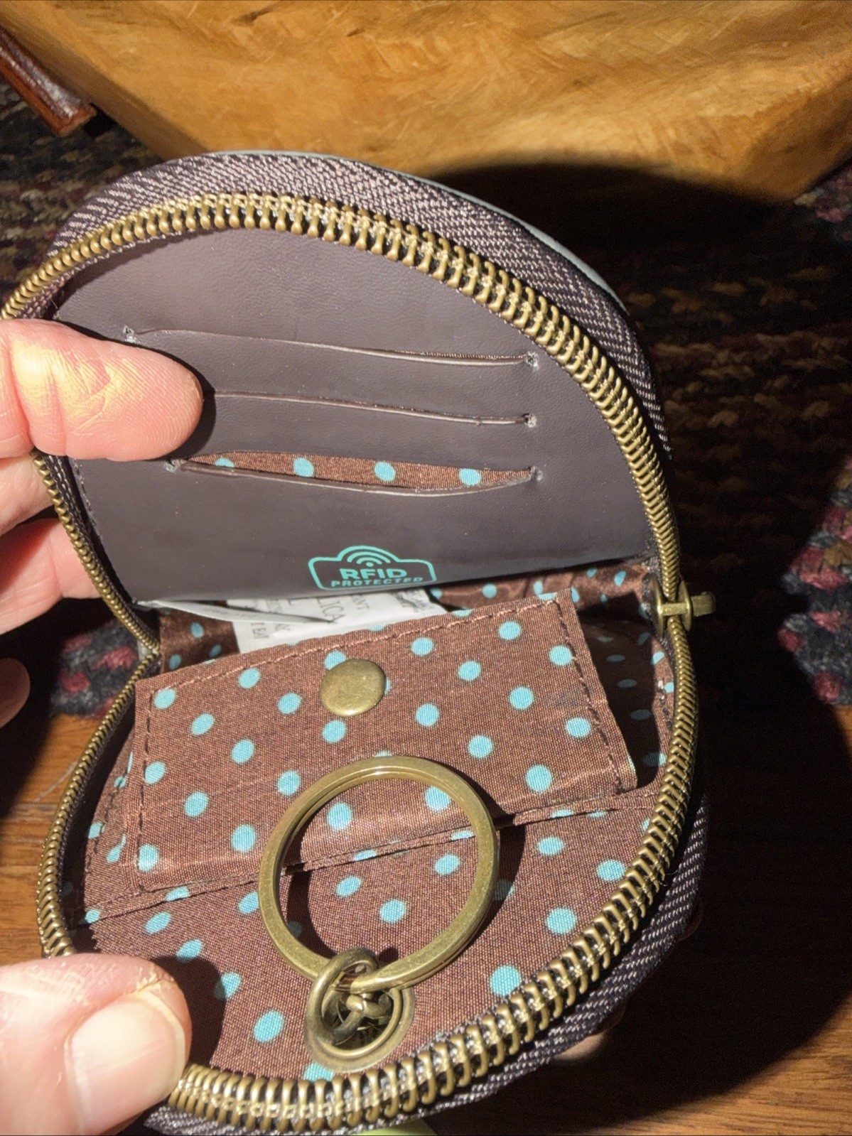 NWT CHALA Mini Coin Purse Keychain RFID Protected Card Holder DAISY
