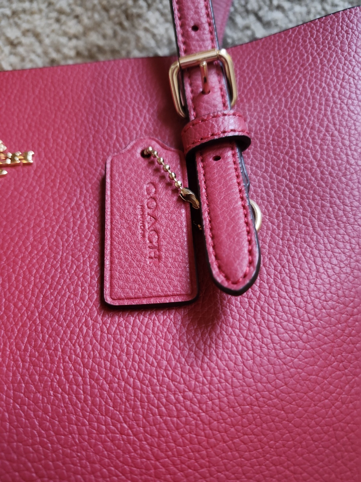 COACH Mollie Red Leather Tote Bag Light Pink Interior Gold Accent