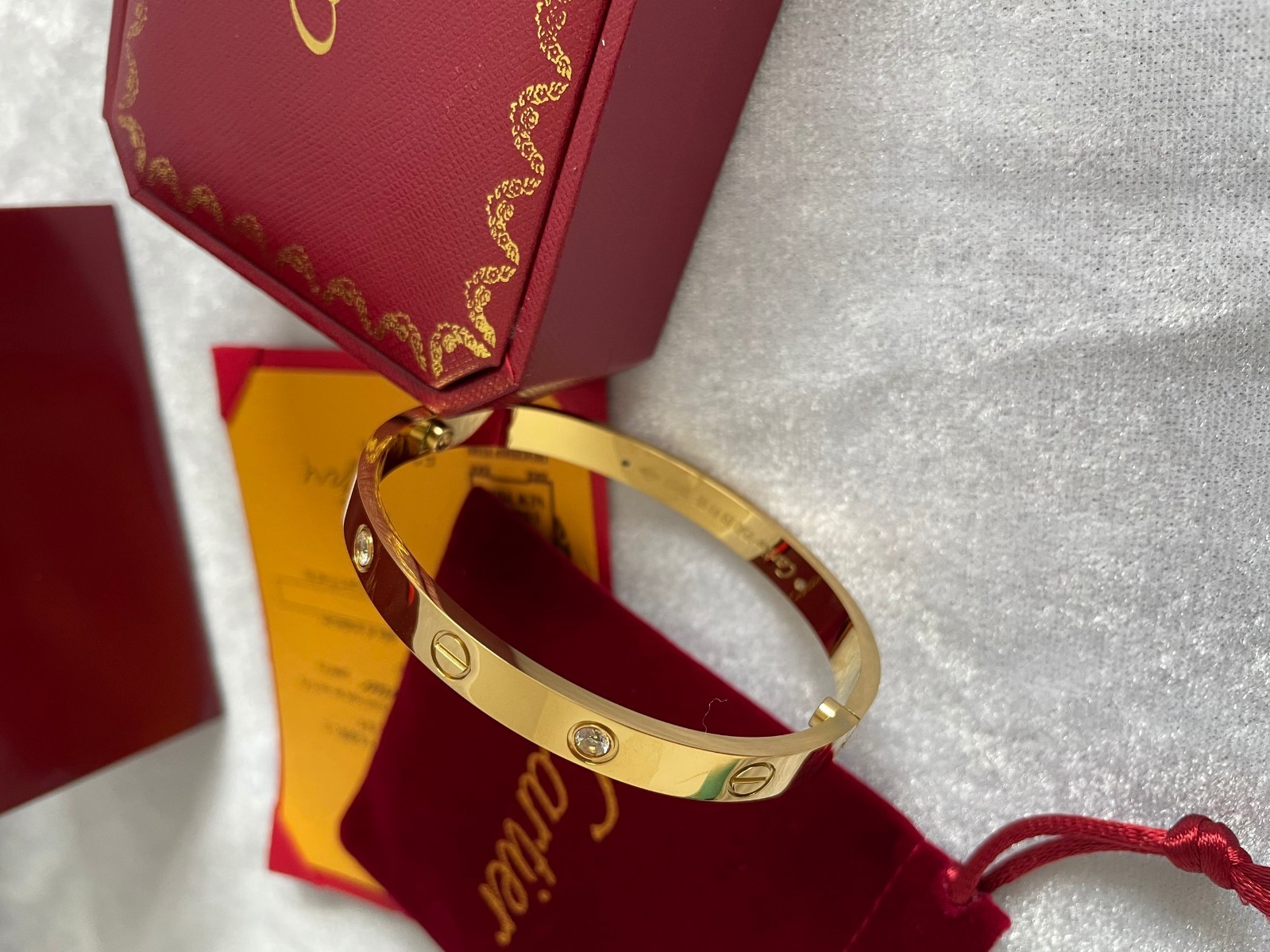 Cartier Big C Diamond Cut Frameless BLACK Lens Gold Frame & Certification Papers