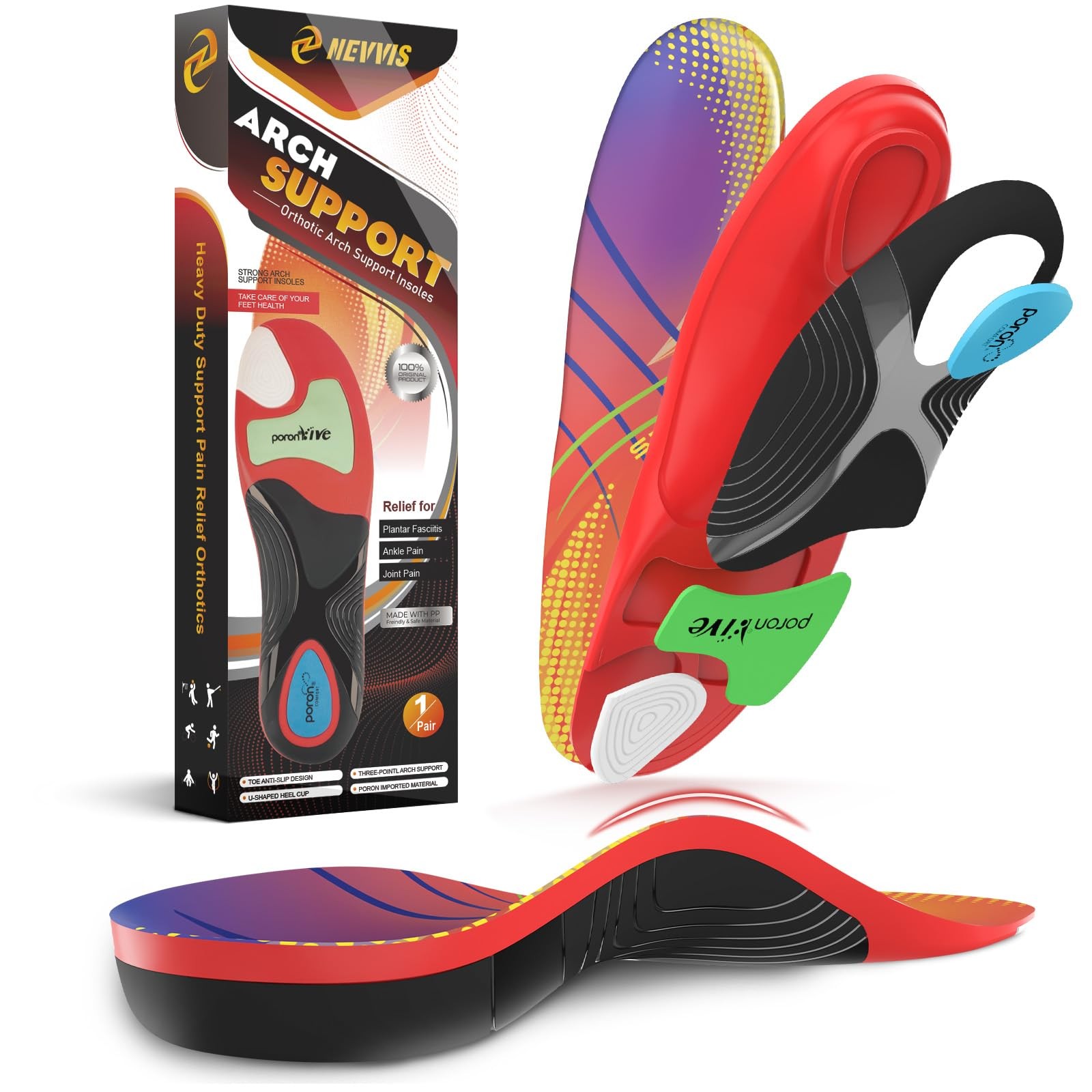 Plantar Fasciitis High Arch Support Insoles for Men & Women – for Flat Feet &…