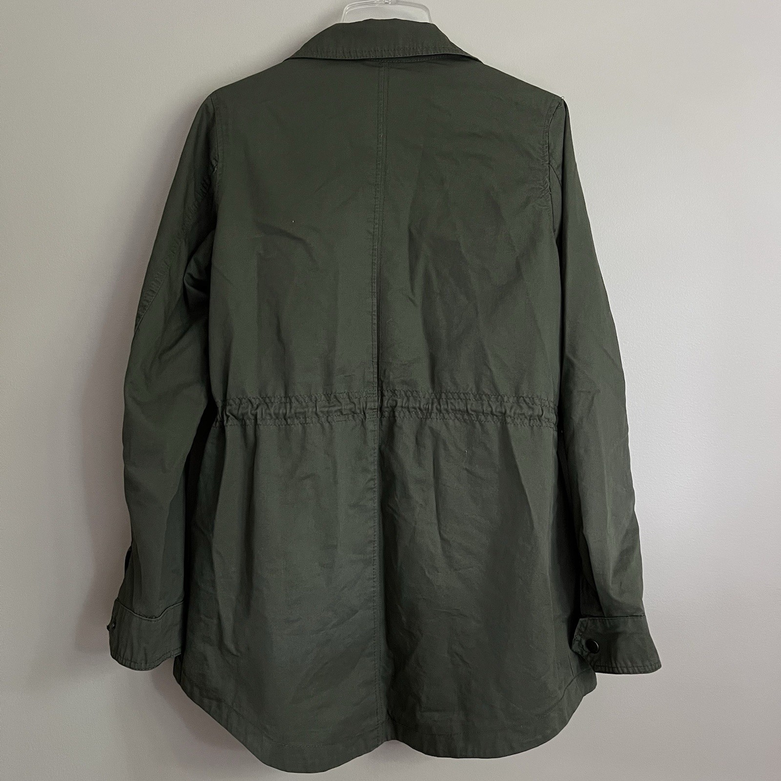 OliveGreen Utility Jacket Military Anorak FullZip Drawstring Waist Medium